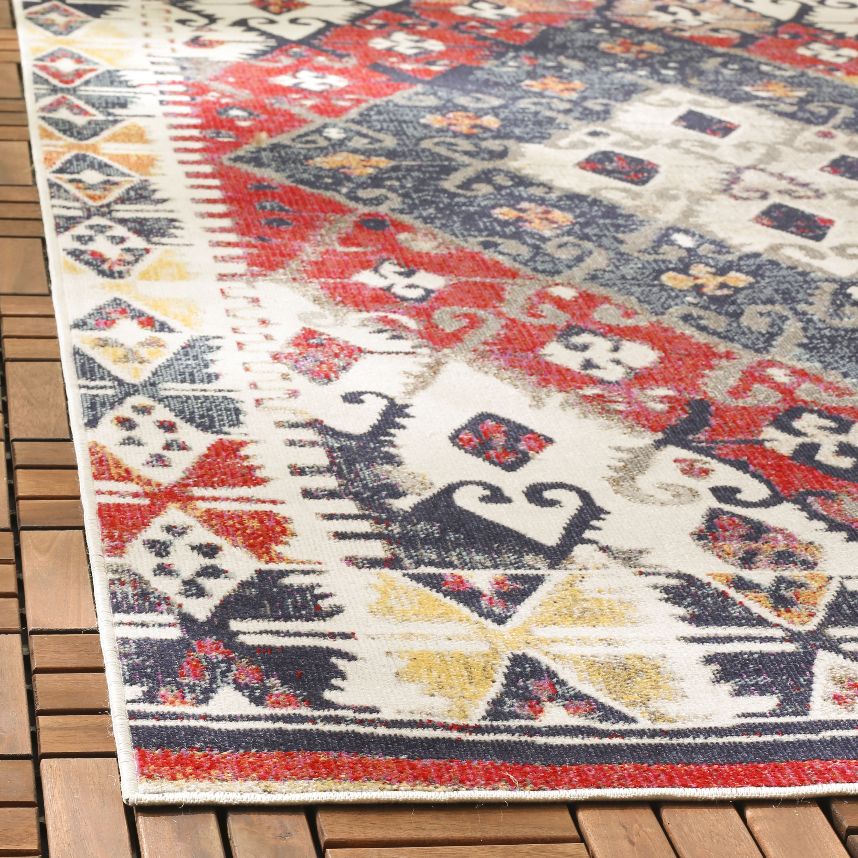 Rust and Multicolor Geometric 8' x 10' Synthetic Area Rug