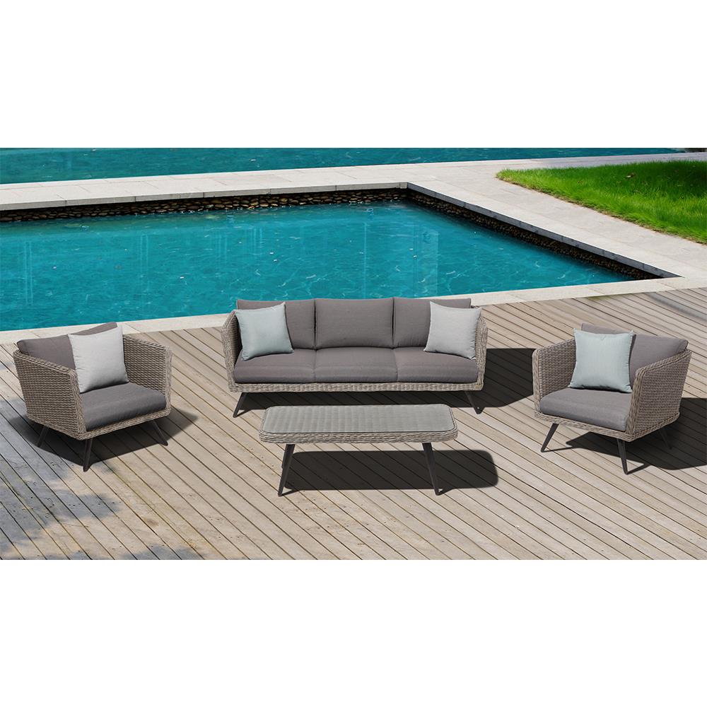 OVE Decors DANFORTH-4CP Danforth 4-Piece Wicker Patio Conversation Set with Gray Olefin Cushions