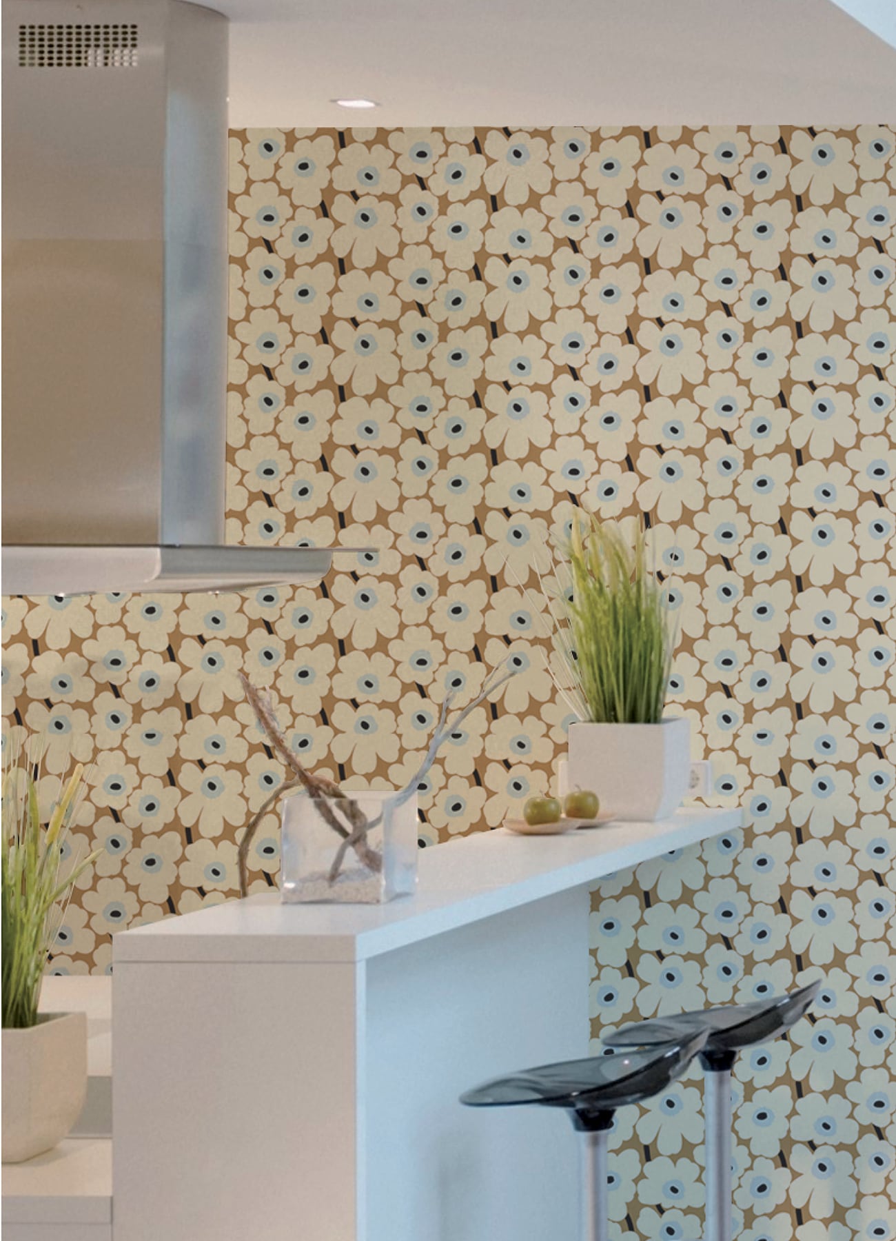 Beige and Blue Floral Peel and Stick Wallpaper Roll
