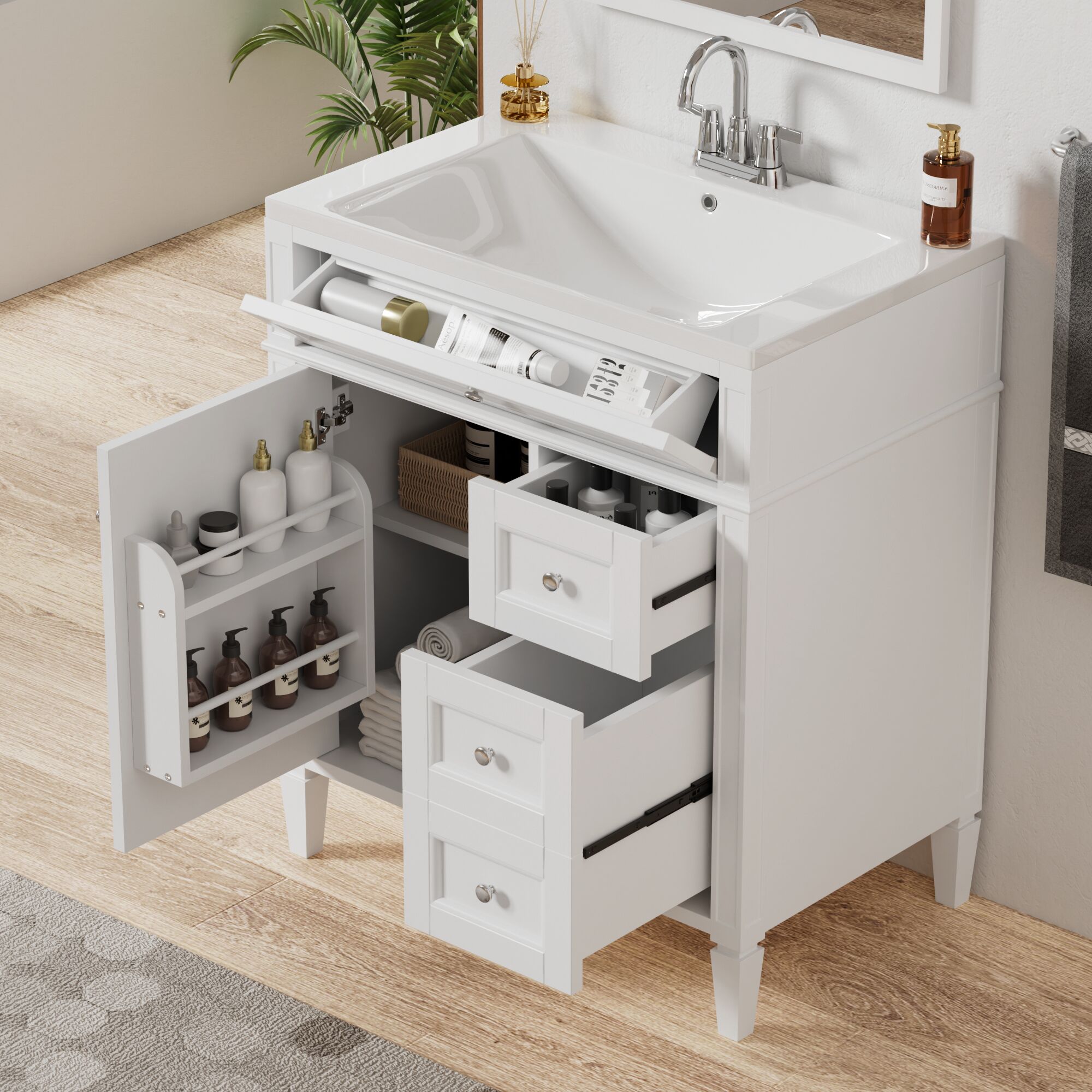 GDFStudio - 30 Inch Bathroom Vanity with Top Sink Modern Bathroom Storage Cabinet with 2 Drawers ...