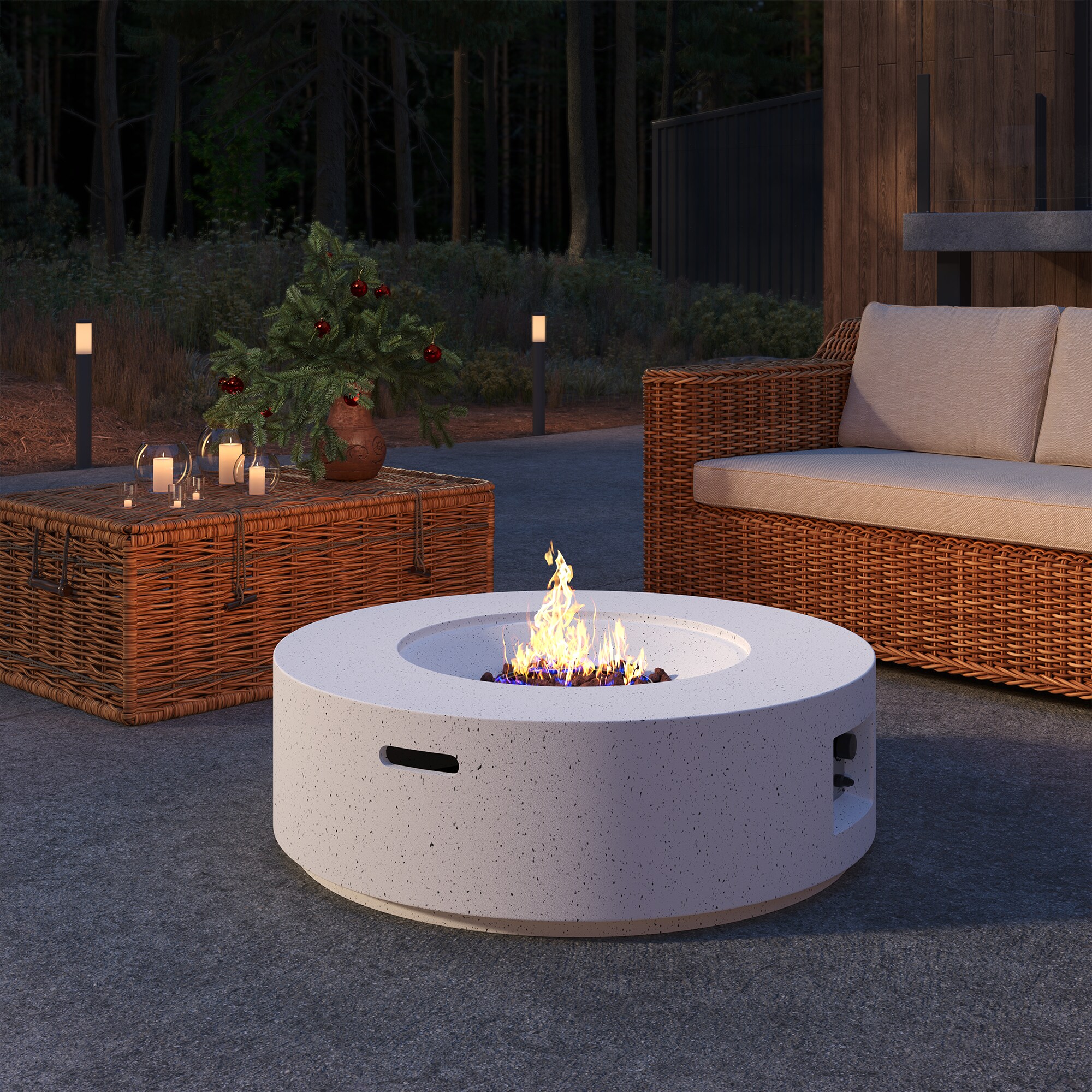 COSIEST Outdoor Propane Fire Pit Coffee Table, 28-inch Terrazzo Round Base  Patio Heater, 40,000 BTU Stainless Steel Burner, Free Lava Rocks