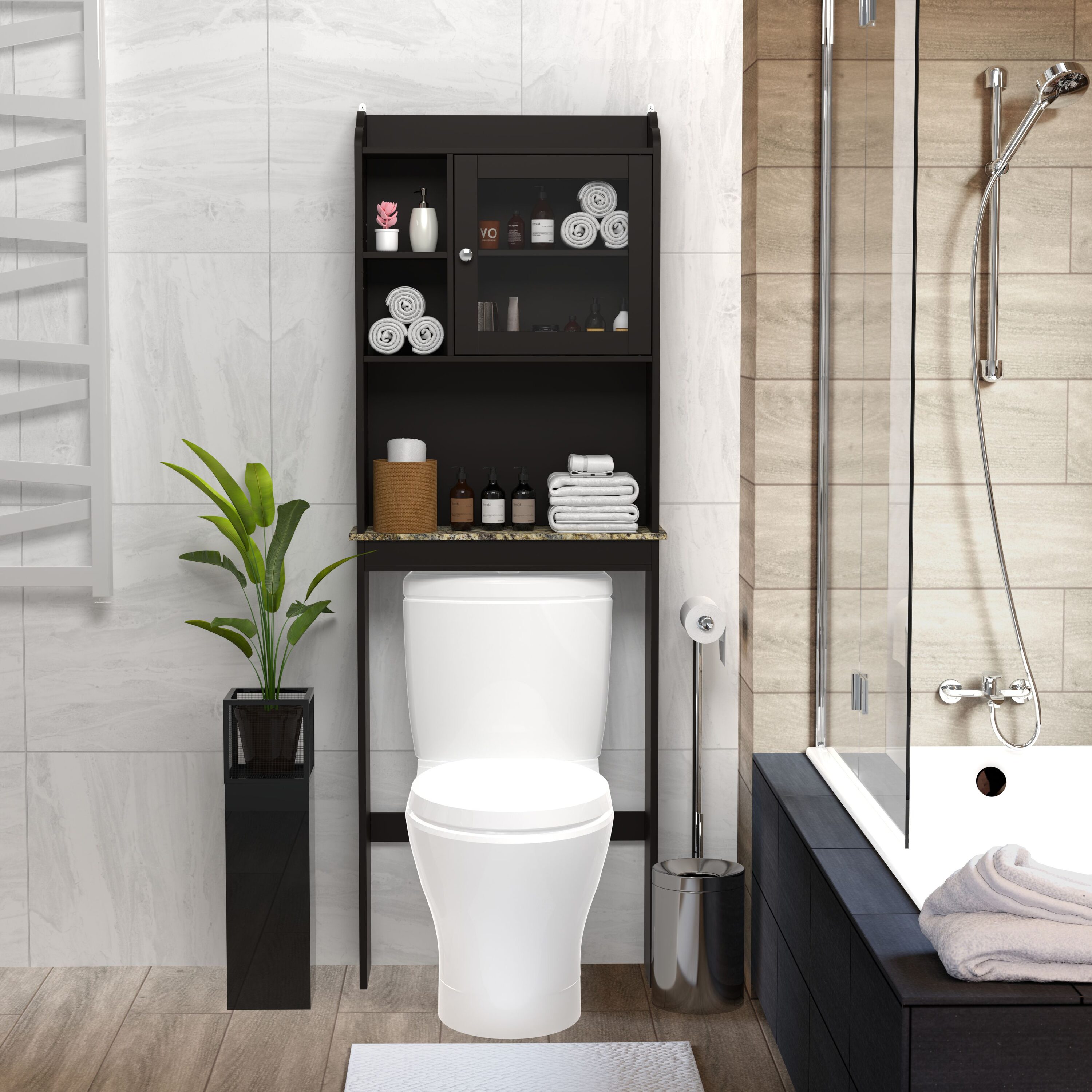 Tatayosi Modern Over The Toilet Space Saver Organization Wood Storage Cabinet for Home Bathroom Espresso