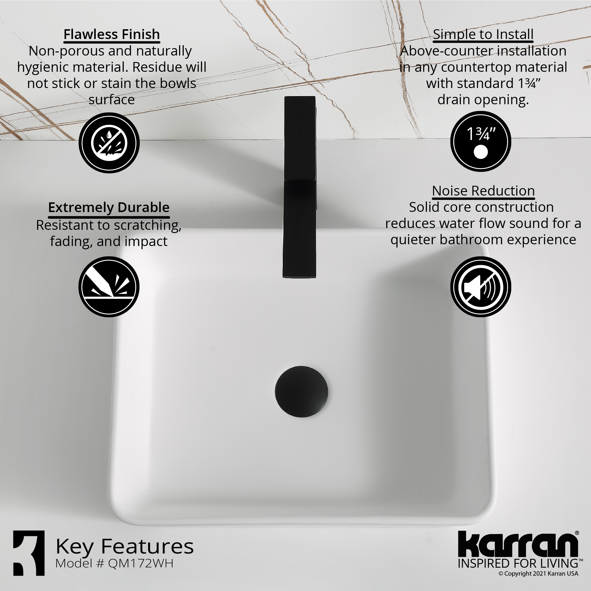 Matte White Acrylic Rectangular Above-Counter Vessel Sink