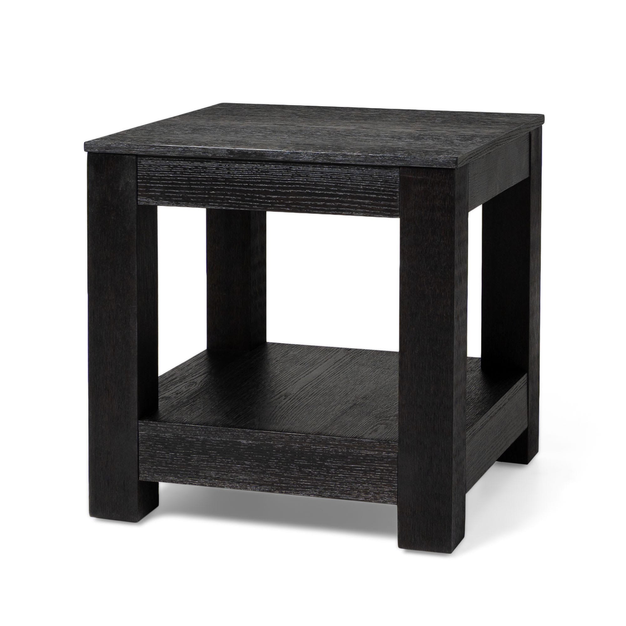 Maven Lane 320805 Paulo 2 Tiered Tall Square Rustic Wooden Side Table with Shelf Storage for Living Room or Small Spaces in Weathered Black Finish