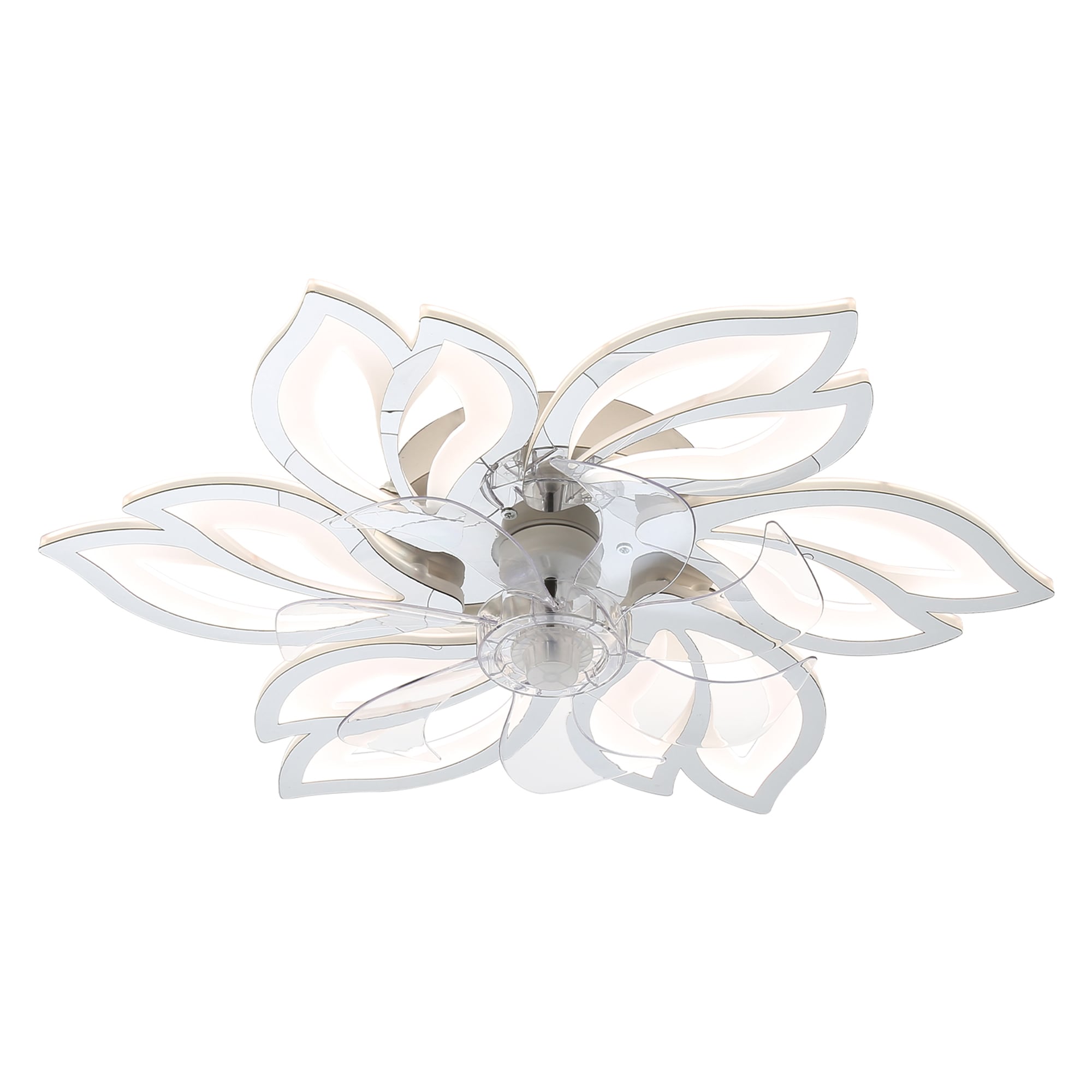 Bybafun YB9100029 25.5-in Color-Changing Integrated LED Flush Mount Smart Chrome with Finished Blades Fandelier Ceiling Fan With Light and Remote ( 7 -Blade )