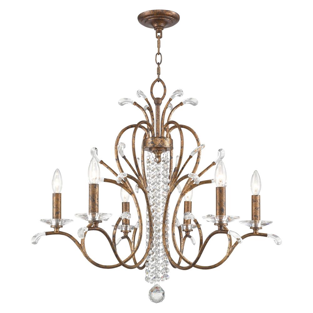 Livex Lighting 51006-71 Serafina 6 -Light Antique Bronze Transitional Crystal For Use in Bathrooms, Bedrooms, Dining Rooms, Foyers, Kitchens, Living Rooms Chandelier