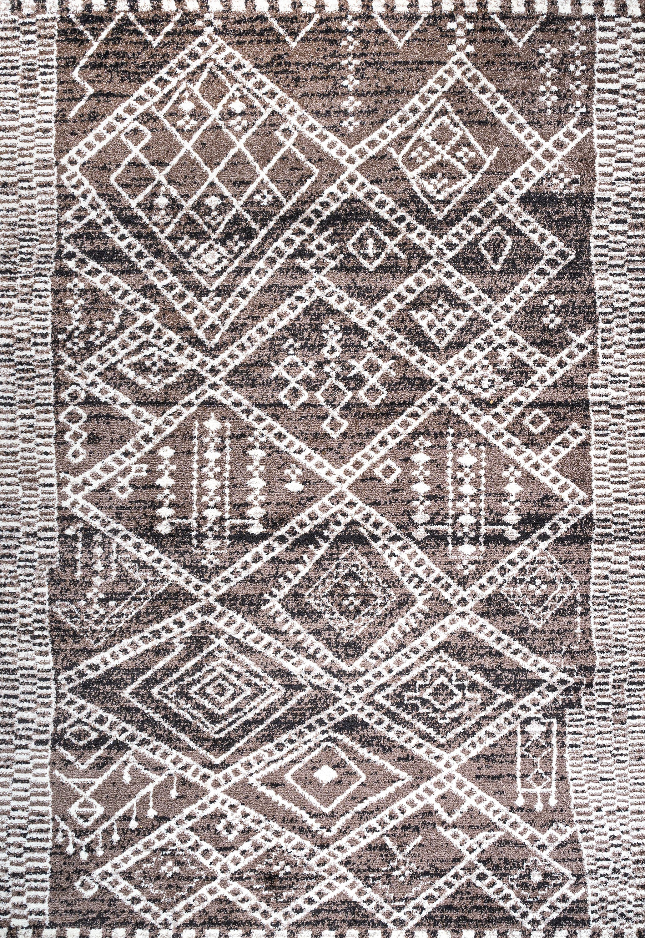Ivory and Brown Moroccan-Inspired Easy-Care Area Rug