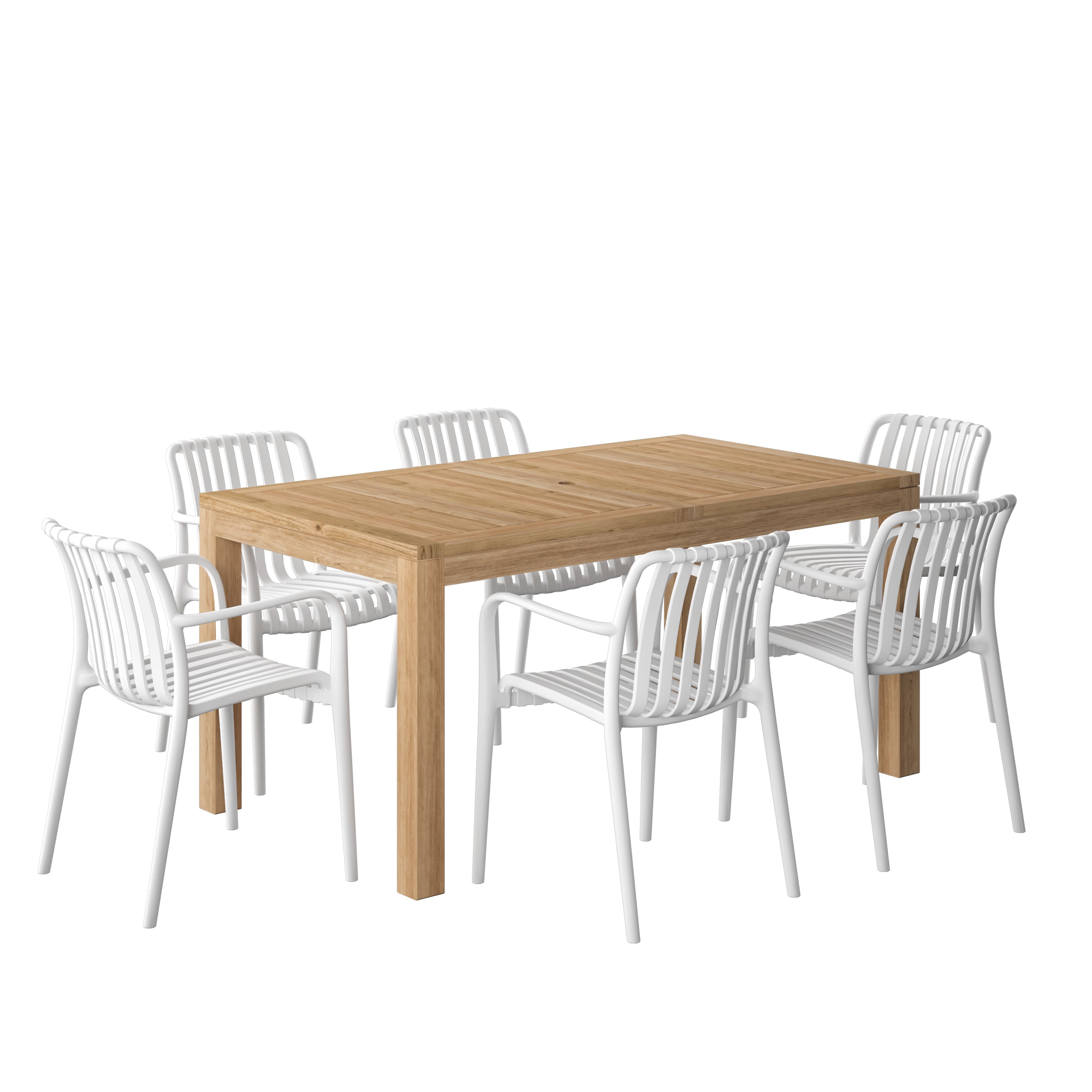 Amazonia RIN-6-CURA-WHT Urban Elements Cebu Patio Dining Set for 6 – Perfect for Family and Friends - Modern and Stylish Dining Table with Chairs