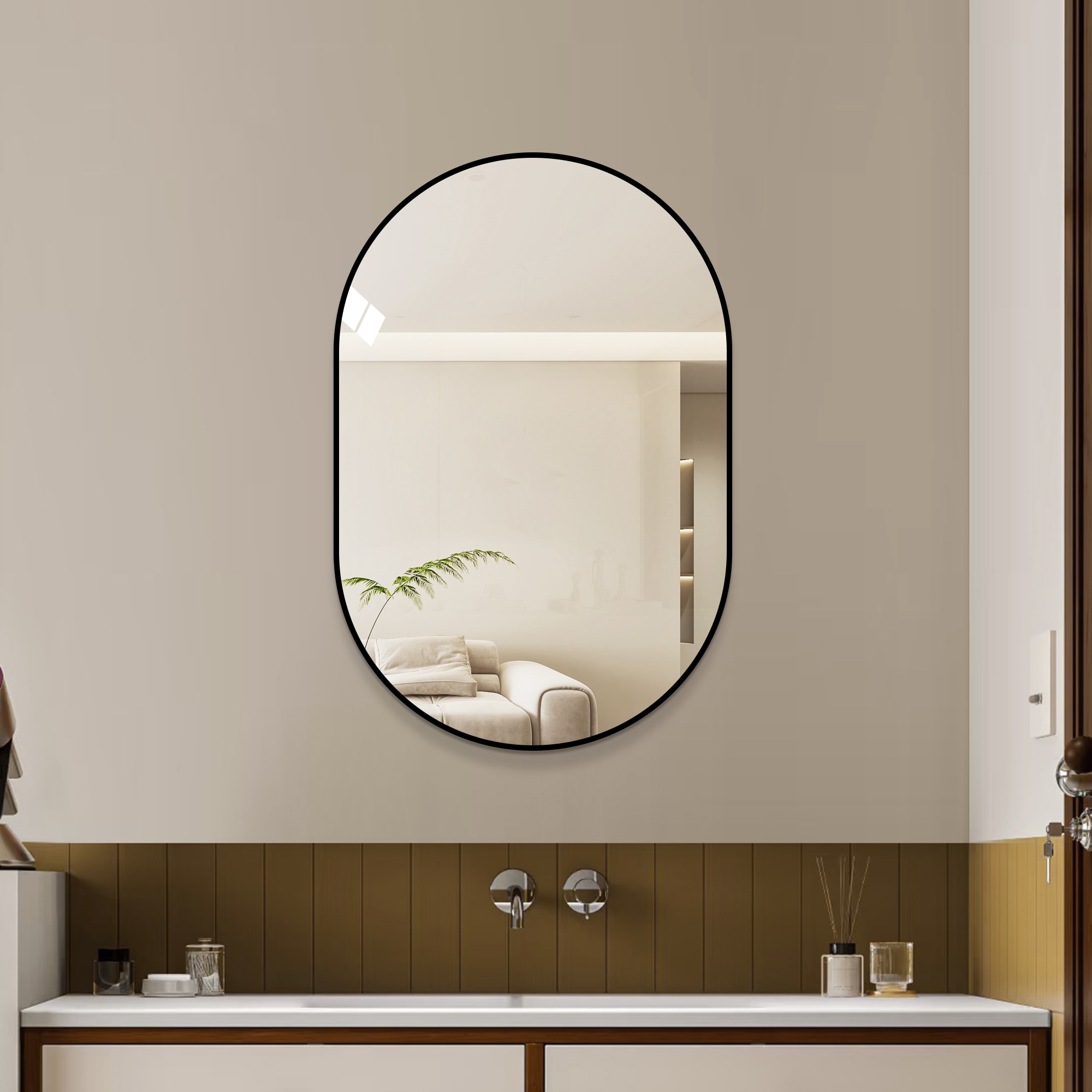 Tinyhomie Black Frame Modern Simple Wall Hanging Bathroom Vanity Mirror