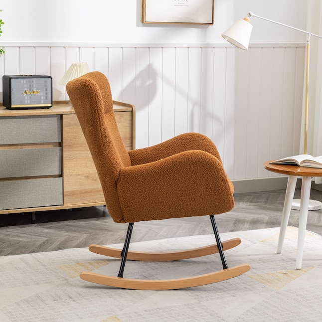 Aortzio Modern Caramel Boucle Rocking Chair in the Chairs department at ...