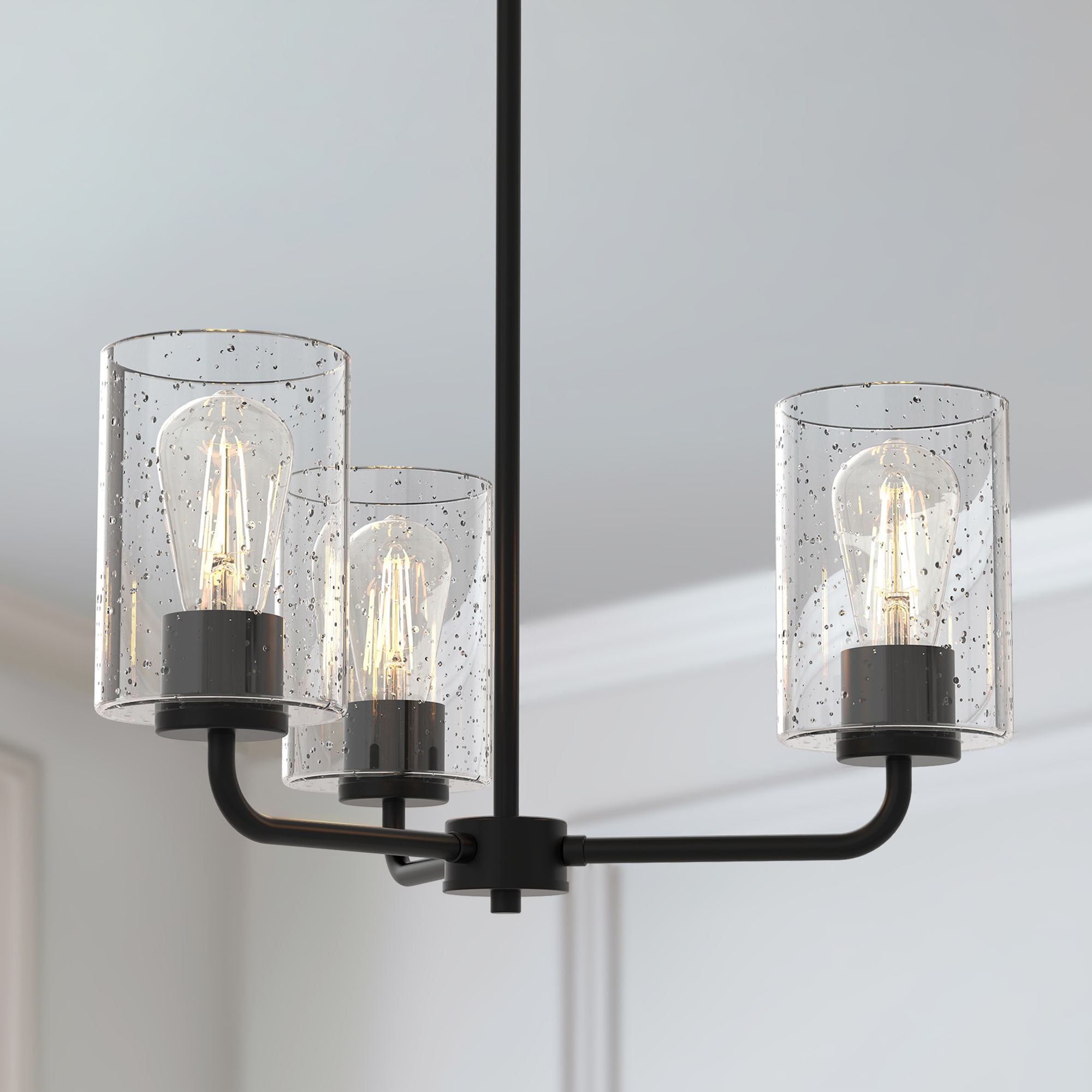 YANSUN LA-ZY-ZX20501CBL-11 3 -Light Black Modern/contemporary Seeded glass Cylinder Small Hanging Convertible pendant/Semi-flush