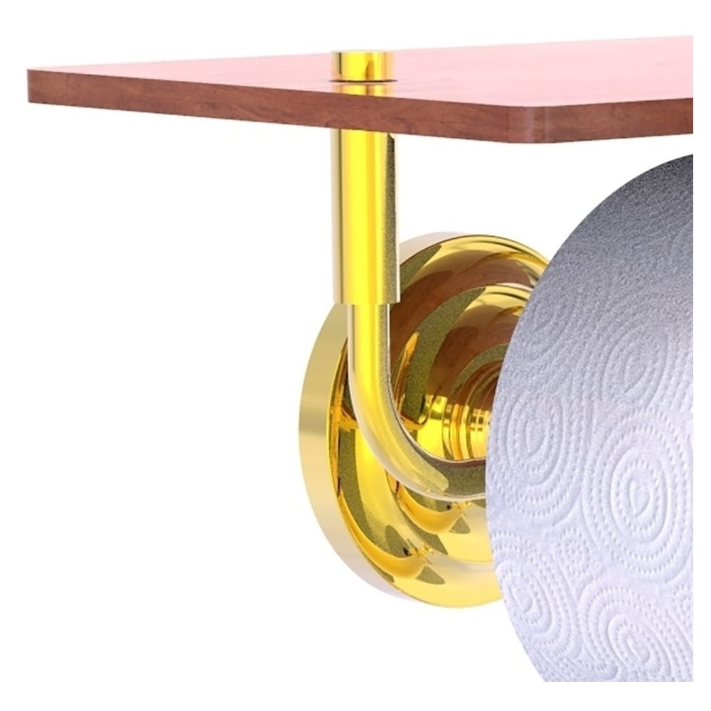 Polished Brass Wall Mounted 3 Roll Toilet Paper Holder with Wood Shelf