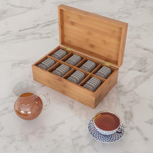 Hastings Home Bamboo Tea Box Storage Organizer- 8 Compartment Chest For  120+ Standing or Flat Tea-Bag, Natural Wood Portable Kitchen Accessory By  Hastings Home at