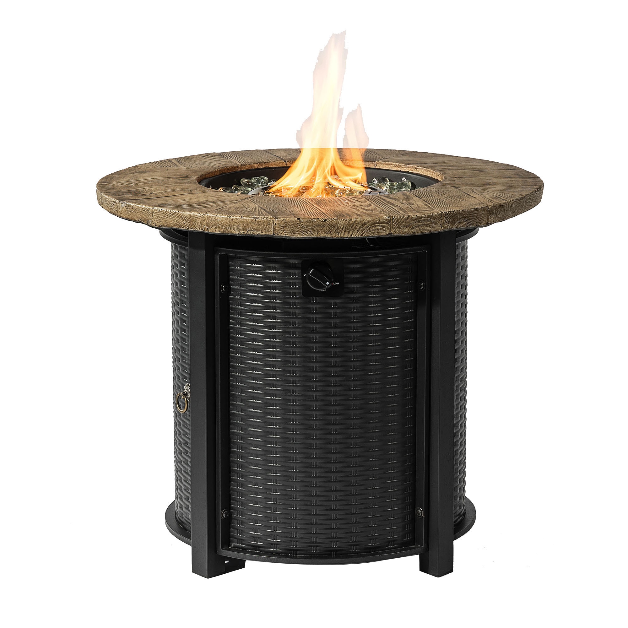 SINOFURN SYA490007BK 30-in W Black + Printing Steel Round Liquid propane Fire pit table