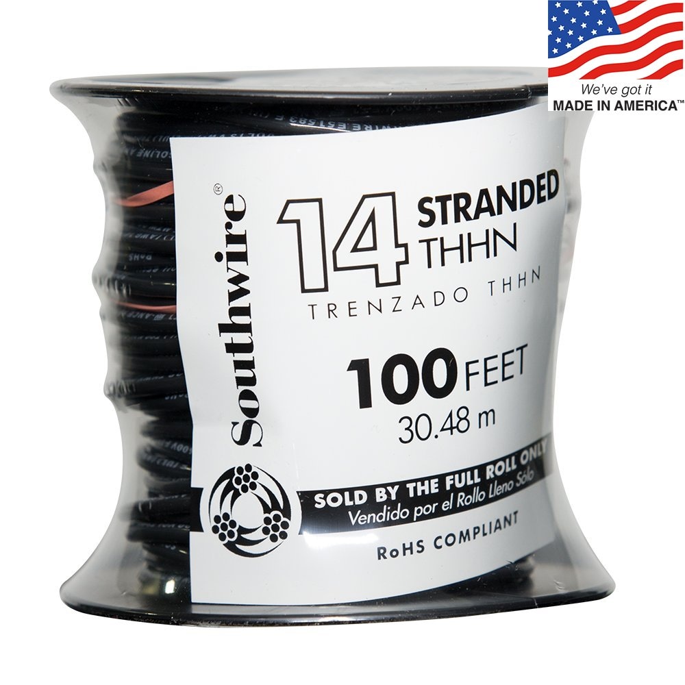 100 ft. 14 Gauge Black Stranded Copper THHN Wire 112-3471CR - The