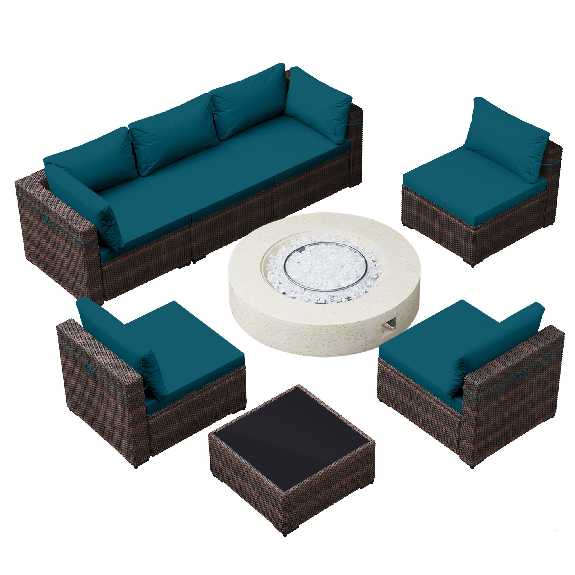 Patio Watcher TBSF-AB2C-N42TPCXF 8-Piece Rattan Patio Conversation Set with Blue Cushions