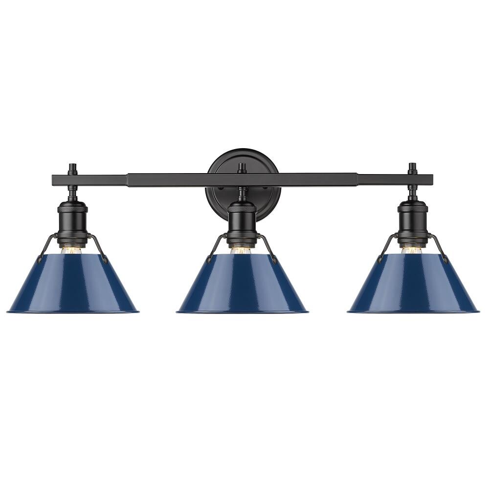 Golden Lighting 3306-BA3 BLK-NVY Orwell 27.25-in 3 -Light Matte Black Transitional Vanity light
