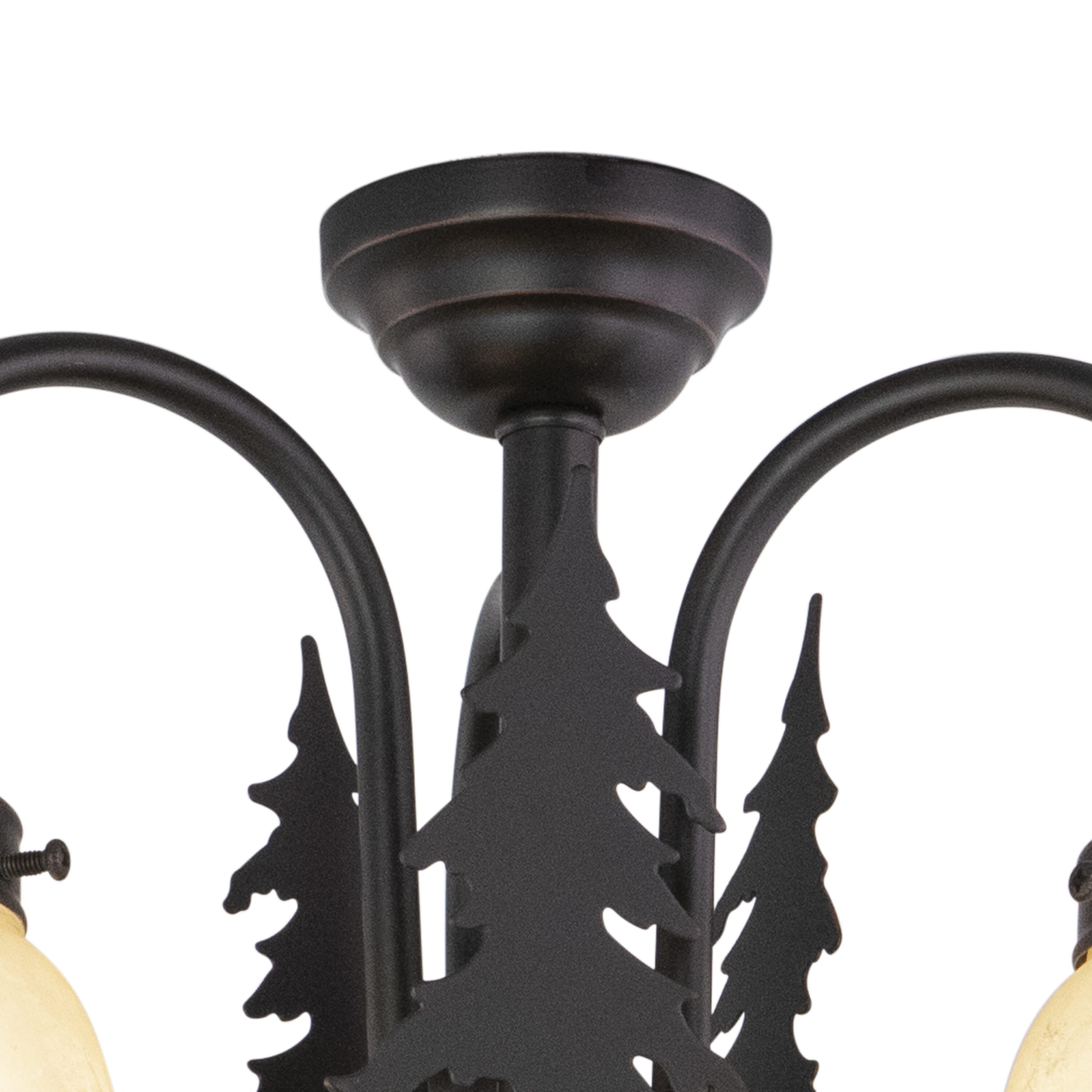 Rustic Burnished Bronze 3-Light Semi-Flush Mount with Amber Glass