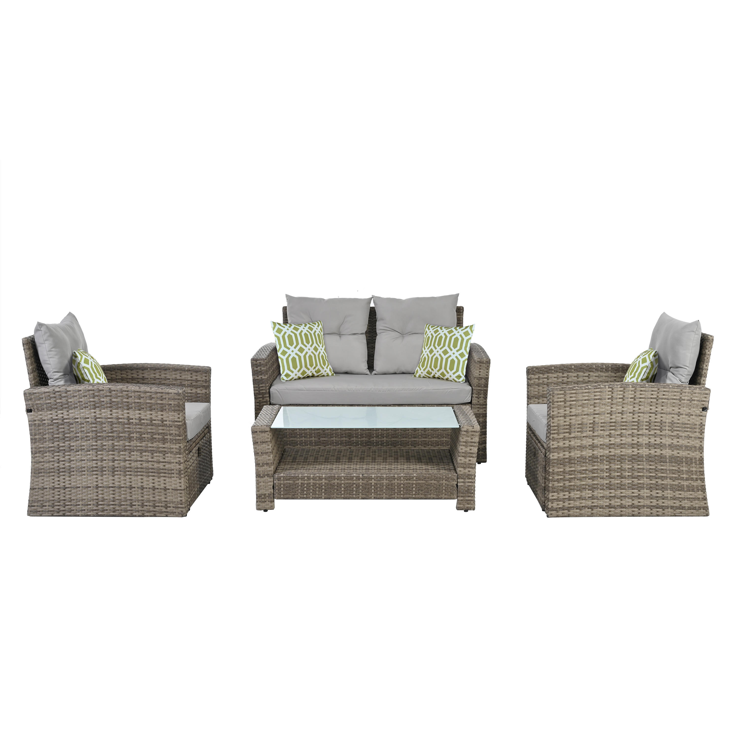 AHIOU HOME ZAAHG-0020SF Laila 6 -Piece Wicker Patio Conversation Set with Gray Cushions