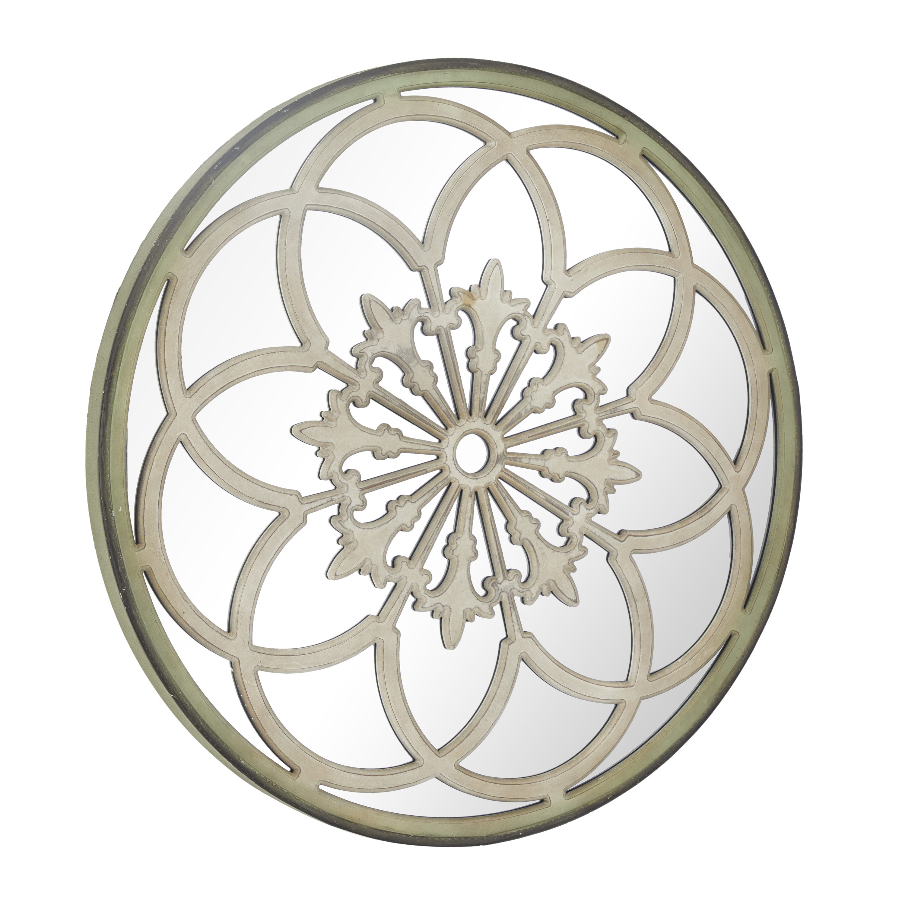 Vintage White Floral Medallion Round Wall Mirror