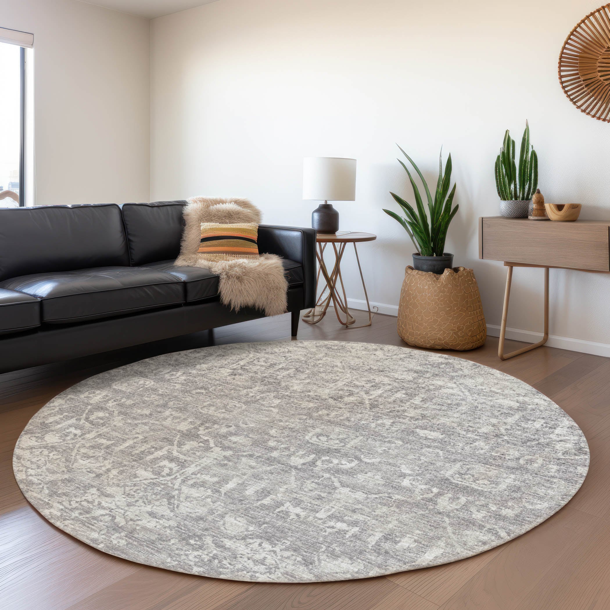 Addison Rugs AMF40GY8RO Mayfield AMF40GY 8 x 8 (ft) Loomed Polyester Gray Round Indoor Abstract Machine washable Area rug