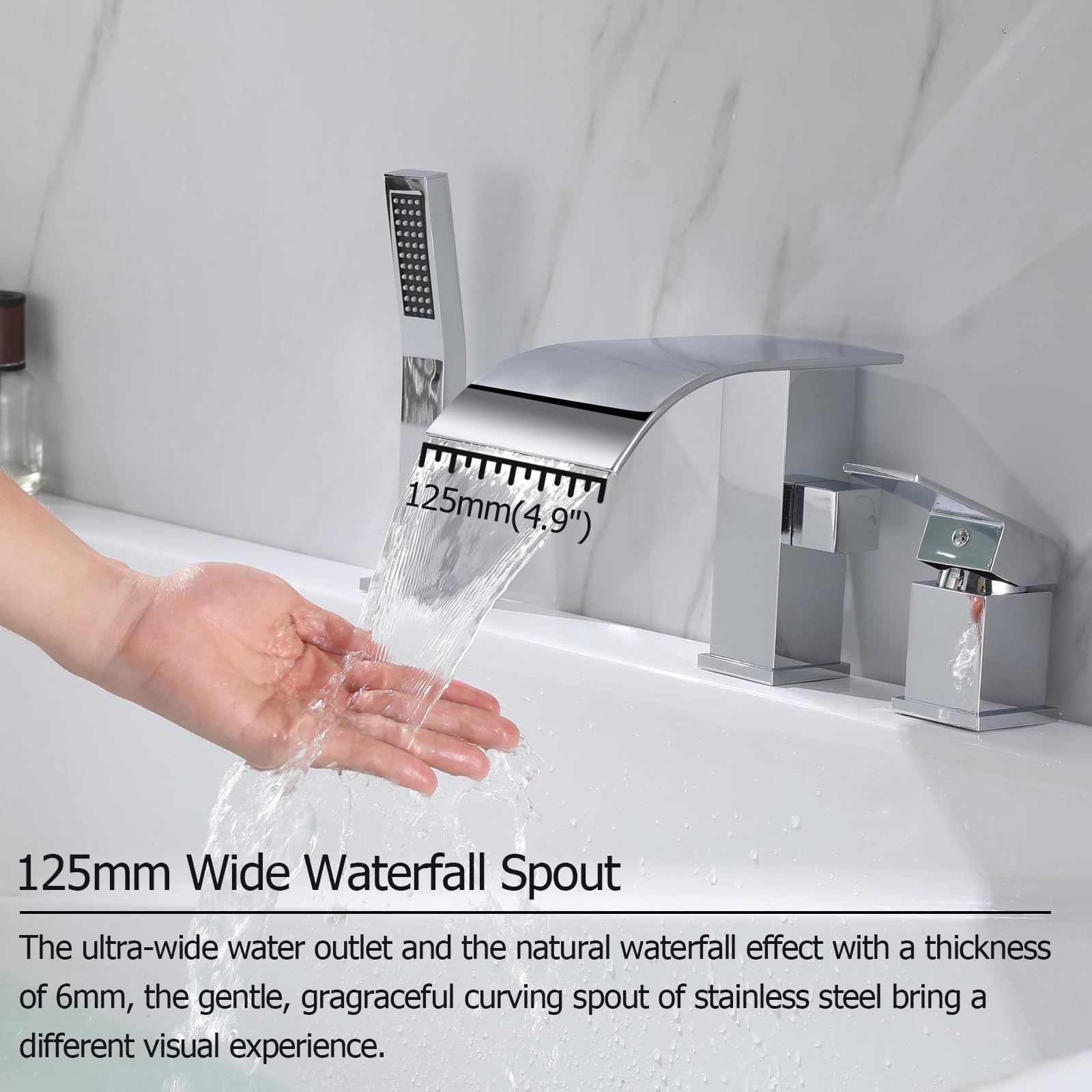 JVFCXXV Waterfall Roman Tub Faucet with Hand Shower Deck Mount Tub ...