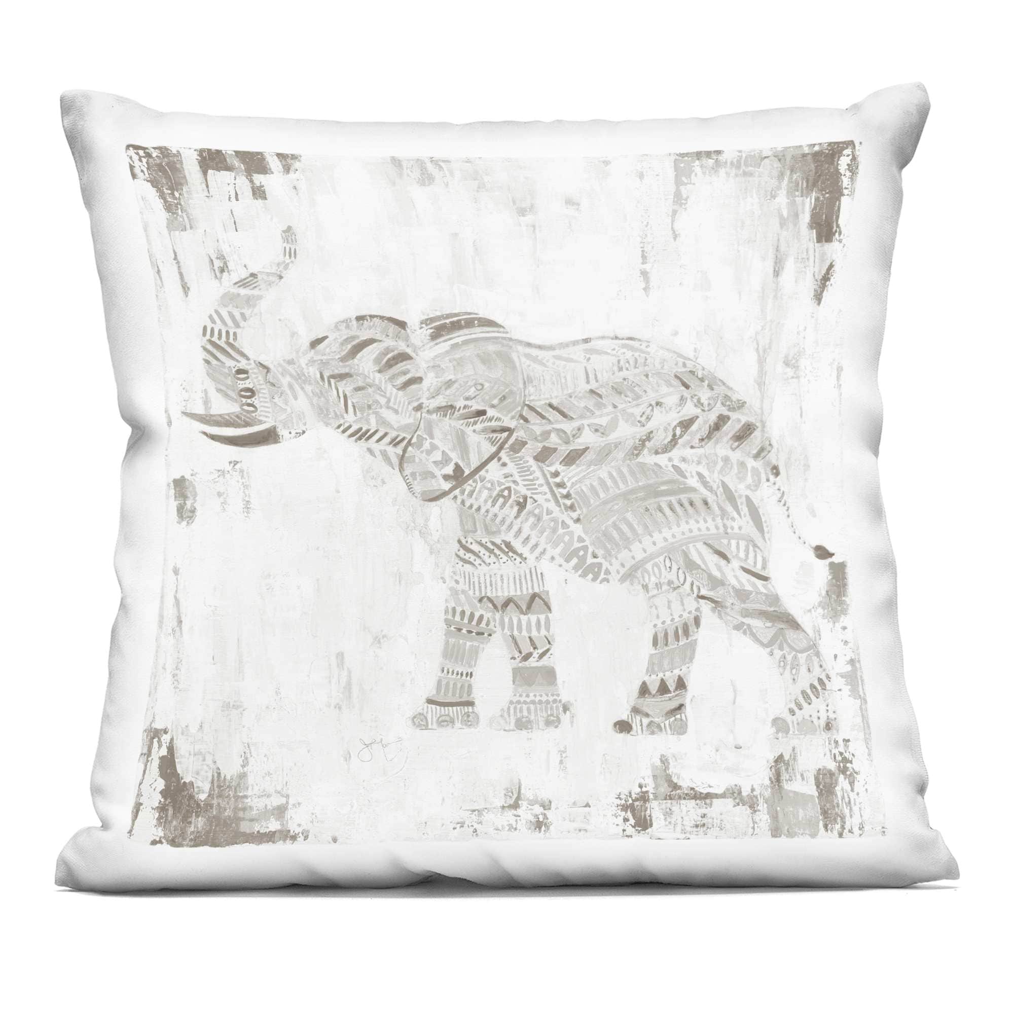 Stupell Industries PLP-233-SQW-18X18 Boho Stripes Elephant Decorative Printed Pillow Design by Janet Tava