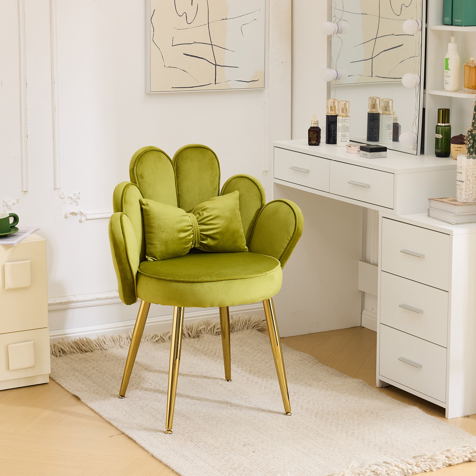 Outopee LO1G98000259 Casual Green Velvet Accent Chair