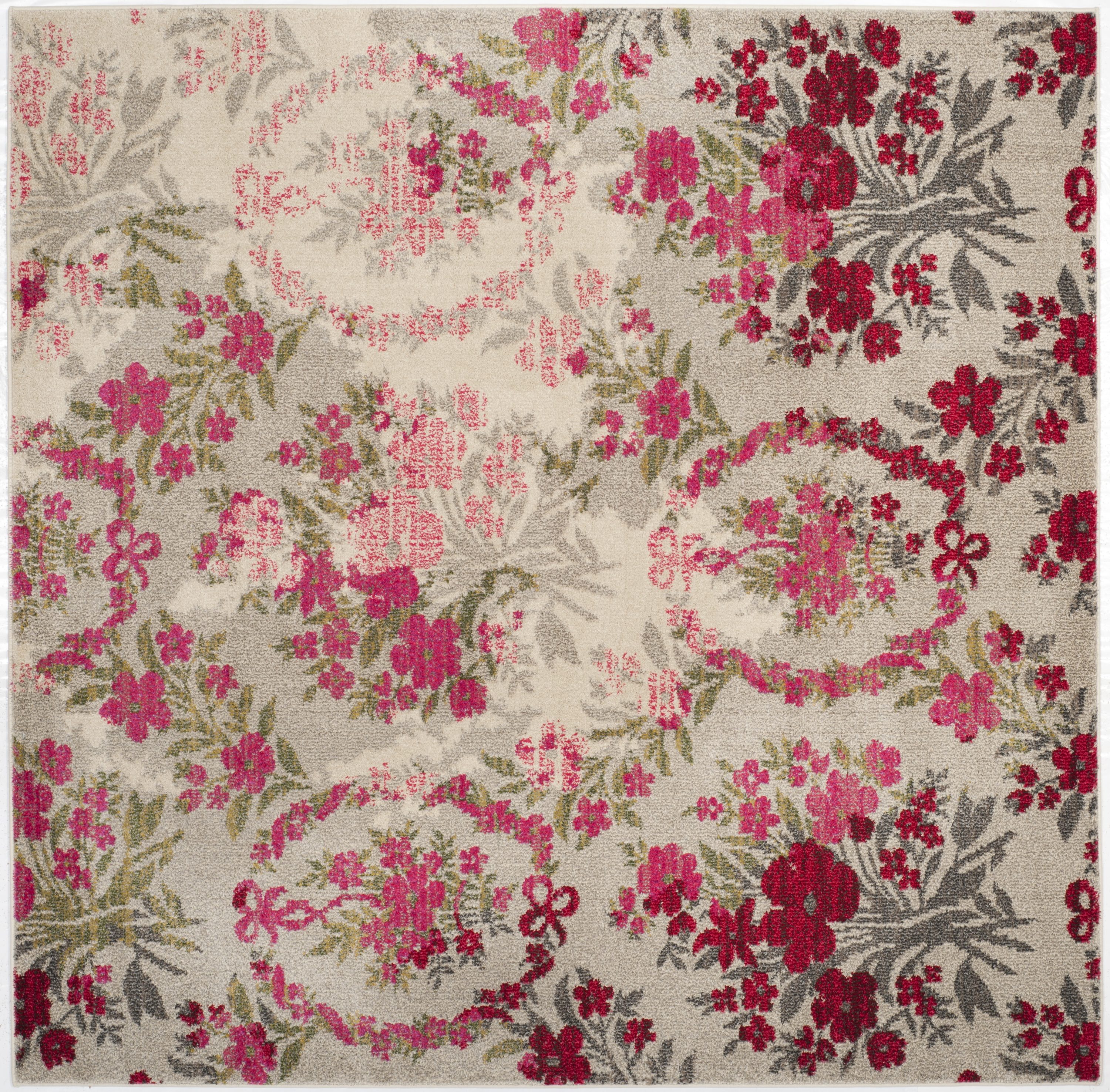 Safavieh MNC205R-7SQ Monaco Decatur 7 x 7 (ft) Loomed Polypropylene Ivory/Pink Square Indoor Floral/Botanical Vintage Area rug