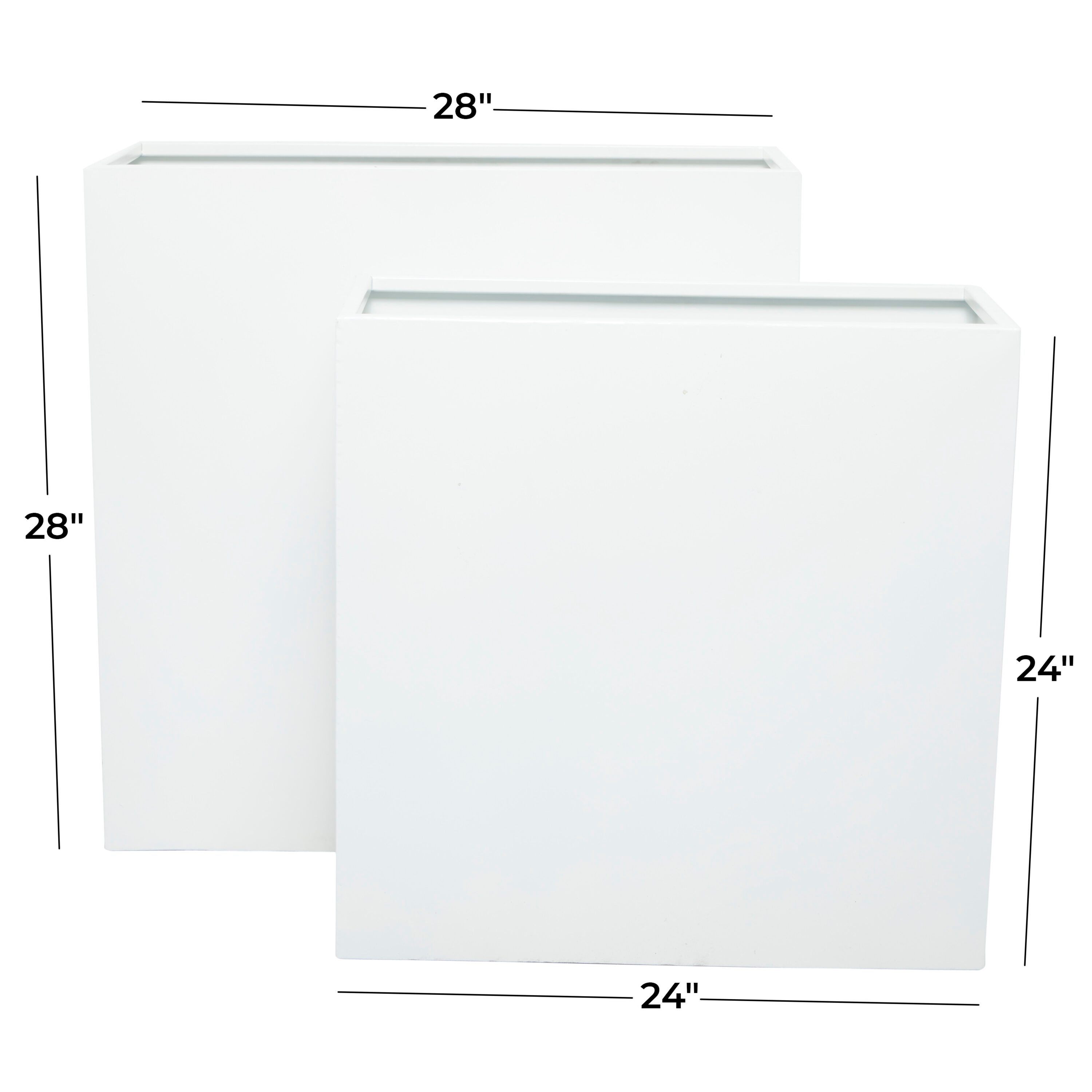 Extra Large White Iron Square Modern Planter Set
