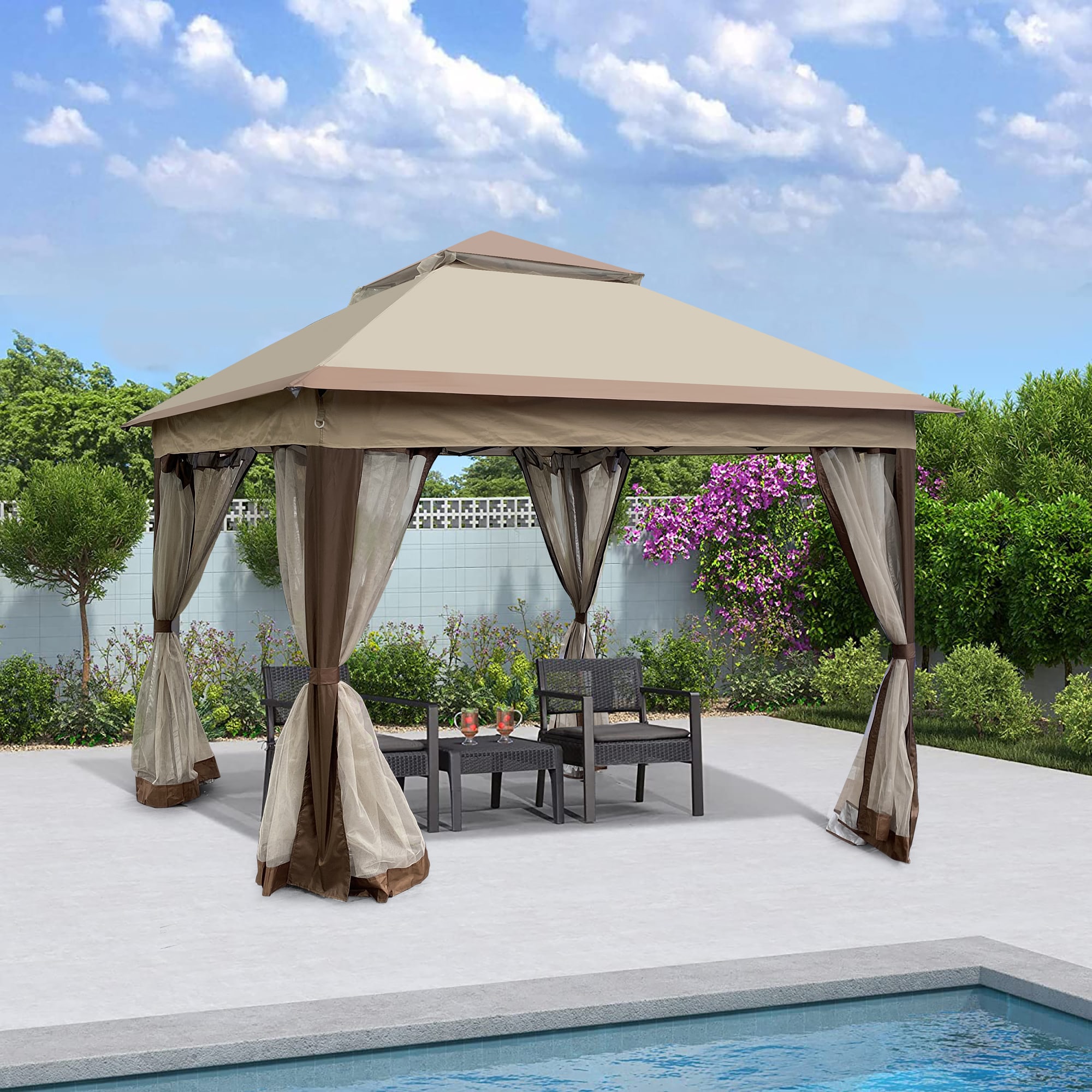 2-Tier Gazebo Top Cover 3x3m Canopy Sunshade For Garden Wedding Camping Tent 