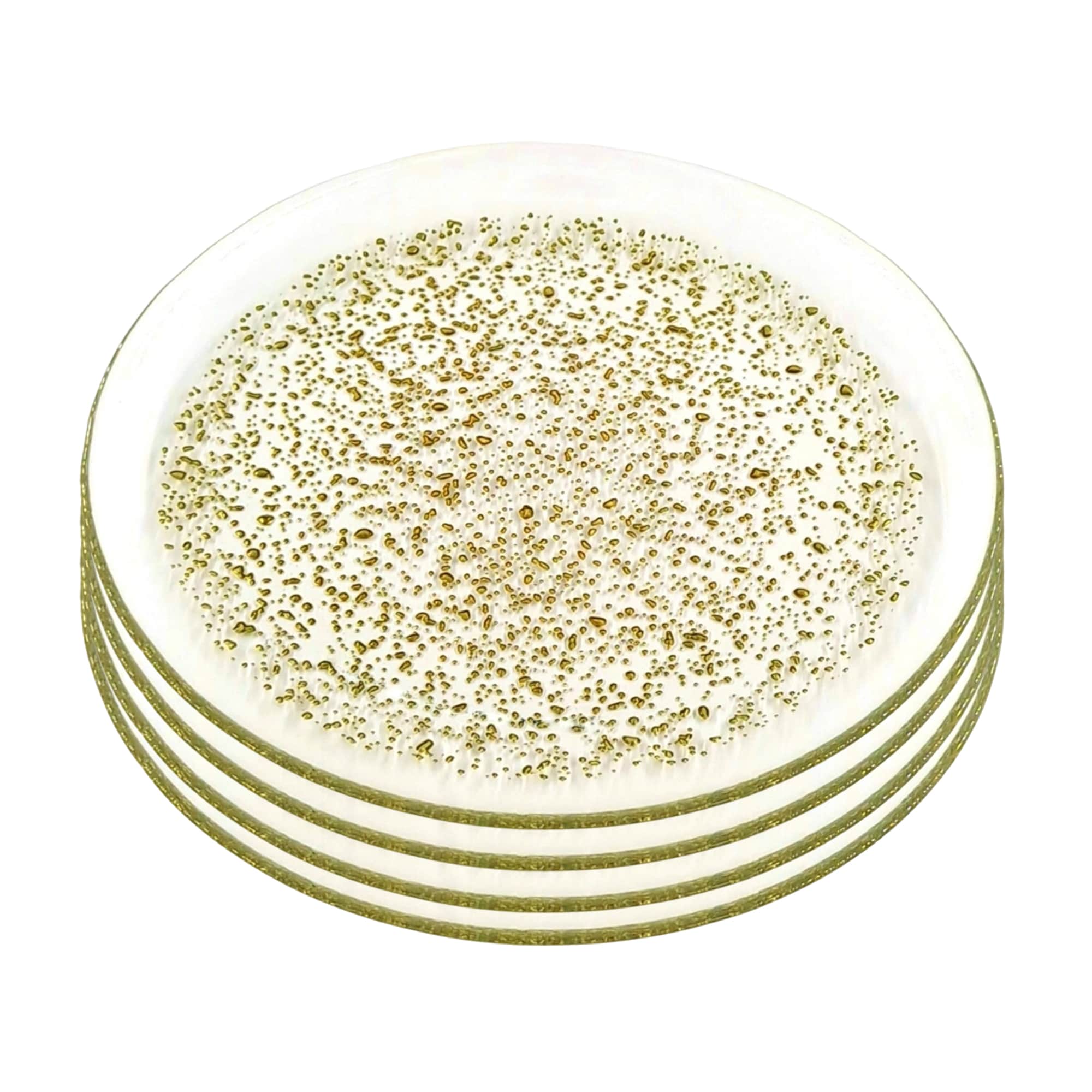 Slickblue 4-Piece Clear and Gold Glass Dinner Plate Set with Shimmering Pattern for Table Setting
