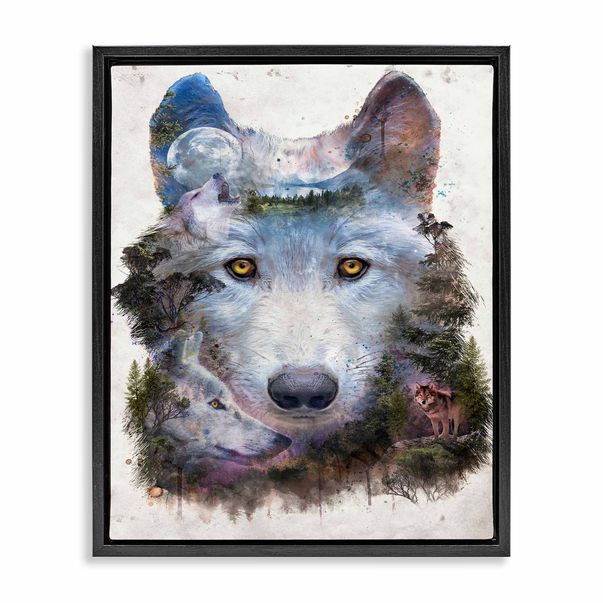 Stupell Industries BT-338-FFB-24X30 Wolf Form with Woodland Scene Black Framed Floater Canvas Wall Art By Barrett Biggers 25 x 31