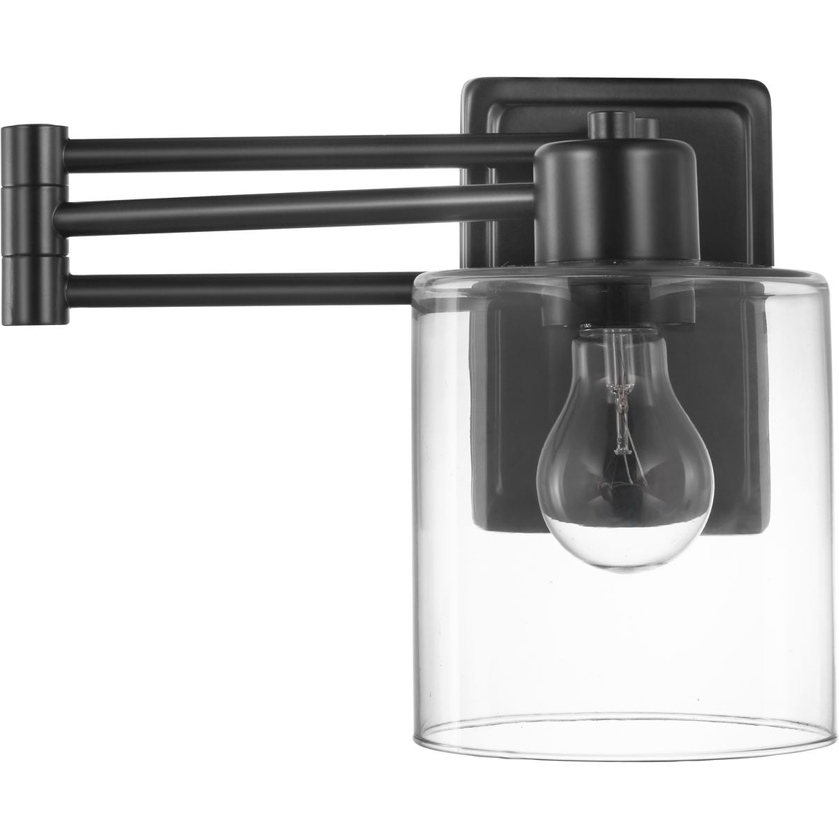 Milner Black Steel Swing Arm Wall Light with Clear Glass Shade