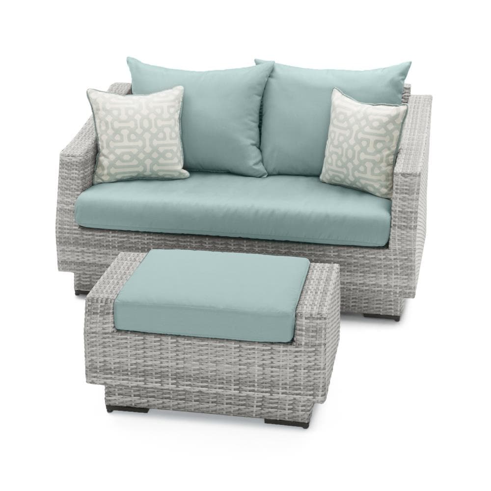 RST Brands OP-PELOVO-CNS-SPA-K Cannes 2 -Piece Wicker Patio Conversation Set with Blue Sunbrella Cushions