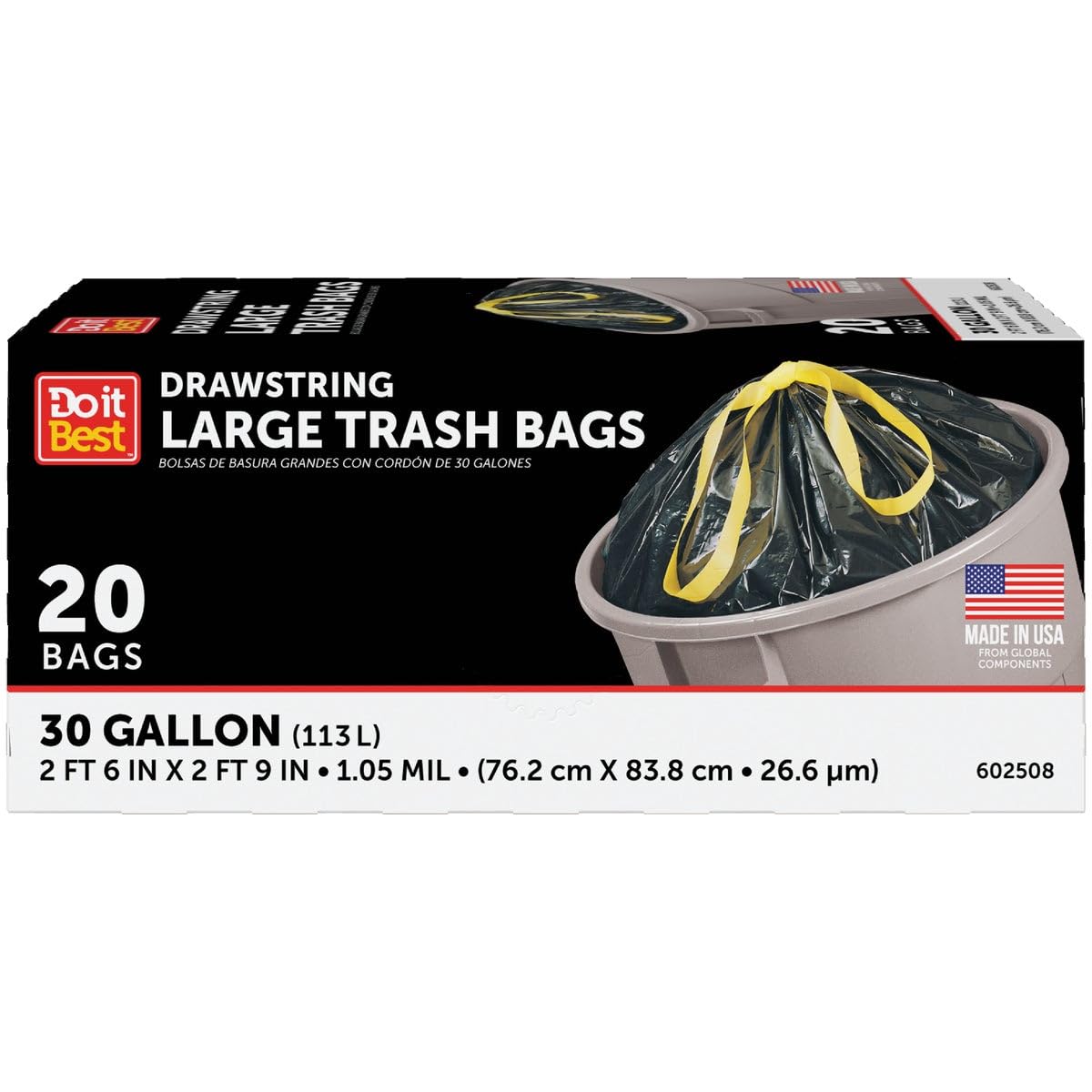 Presto  30 Gallon Large Trash Bags - 20 Count - Durable Drawstring Design