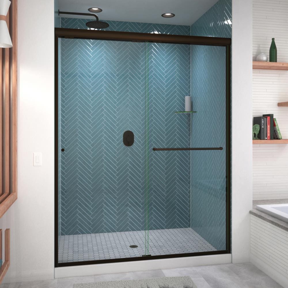 Euro Anodized Oil-Rubbed Bronze 56-in to 60-in x 76.5-in Semi-frameless Bypass Sliding Shower Door Stainless Steel | - Arizona Shower Door ES36076AOBCLL