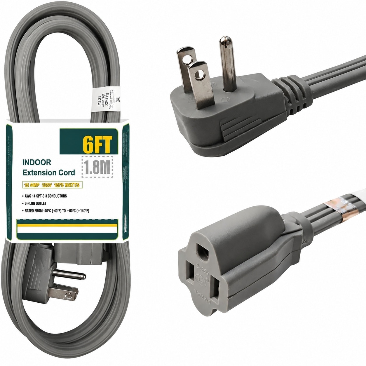 Linder Group Inc - Heavy Duty Appliance Extension Cord 6 Foot 14 Gauge 3 Prong Grounded Indoor Fl...