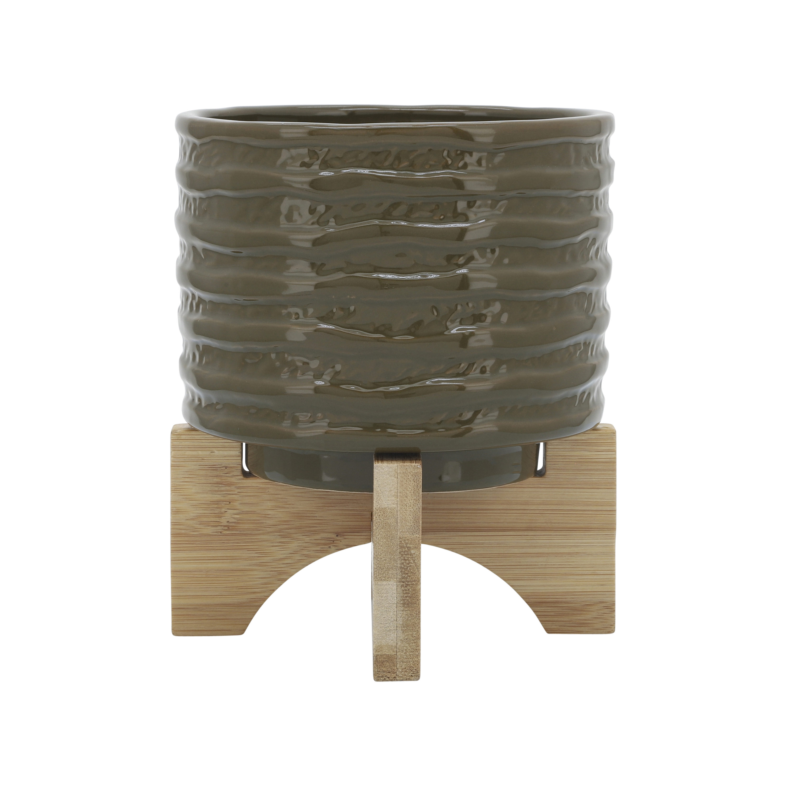Sagebrook Home 14485-19 Round 6-in W x 5-in H Green Ceramic Indoor/Outdoor Planter