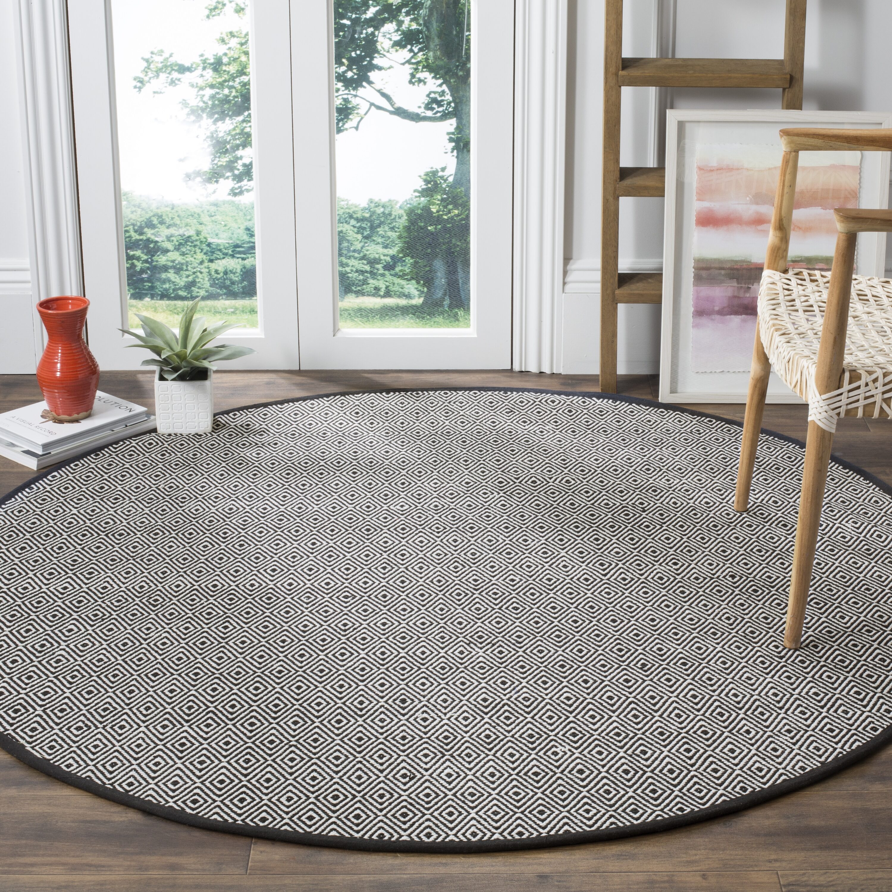 Safavieh MTK515E-6R Montauk Lucie 6 x 6 (ft) Cotton Ivory/Navy Round Indoor Geometric Coastal Area rug