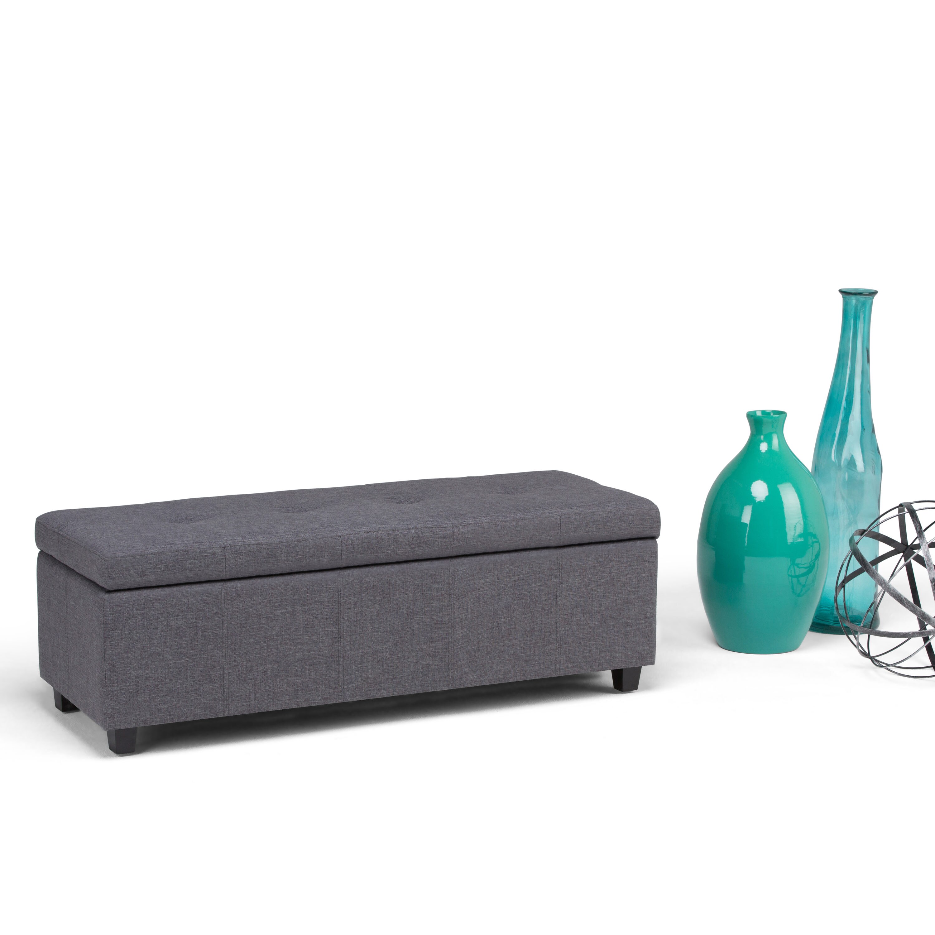 Simpli Home Avalon Modern Slate Grey Storage Ottoman in the Ottomans & Poufs  department at