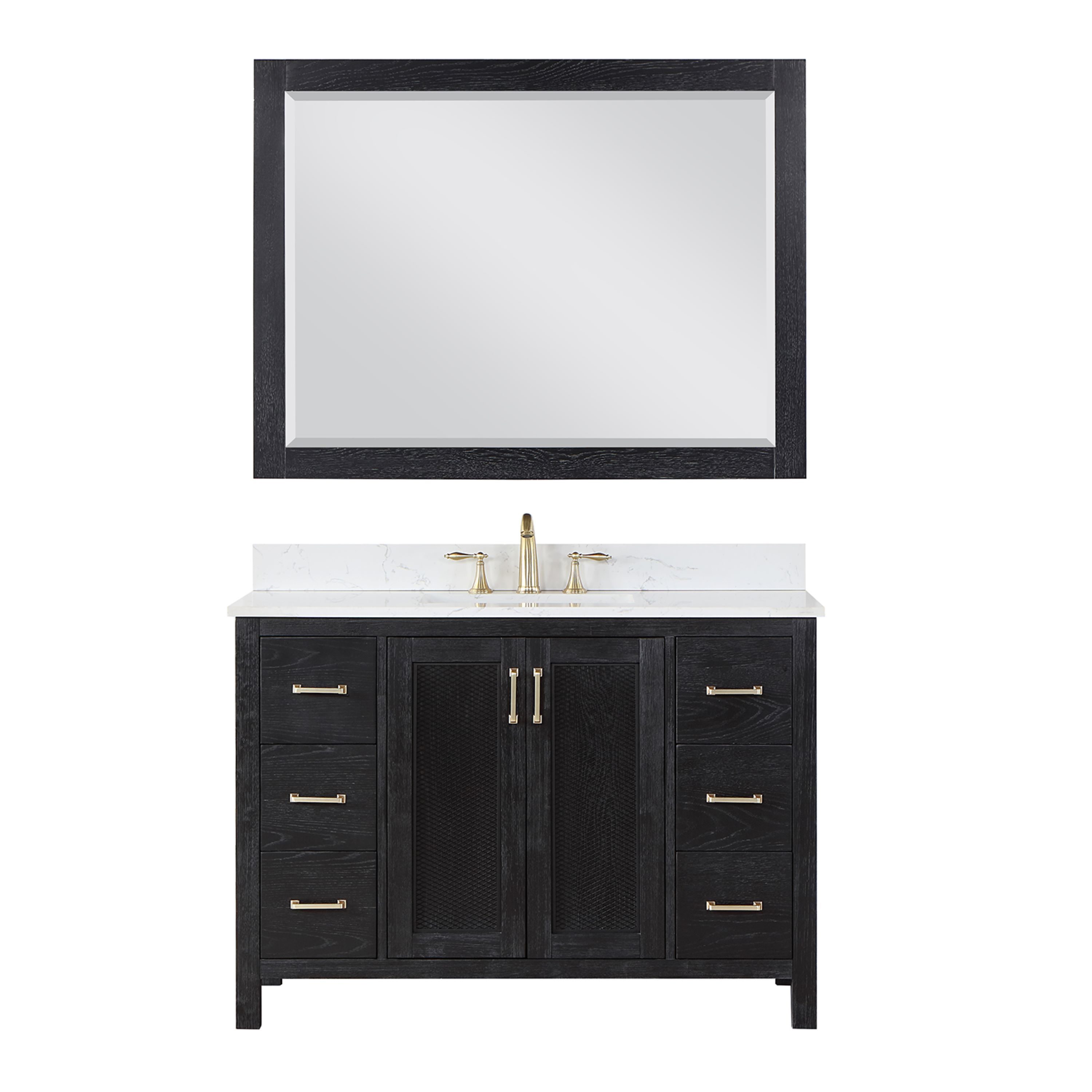 Altair 542048-BO-AW Hadiya 48-in Black Oak Undermount Single sink Bathroom Vanity with Aosta White Engineered marble Top (Mirror Included)