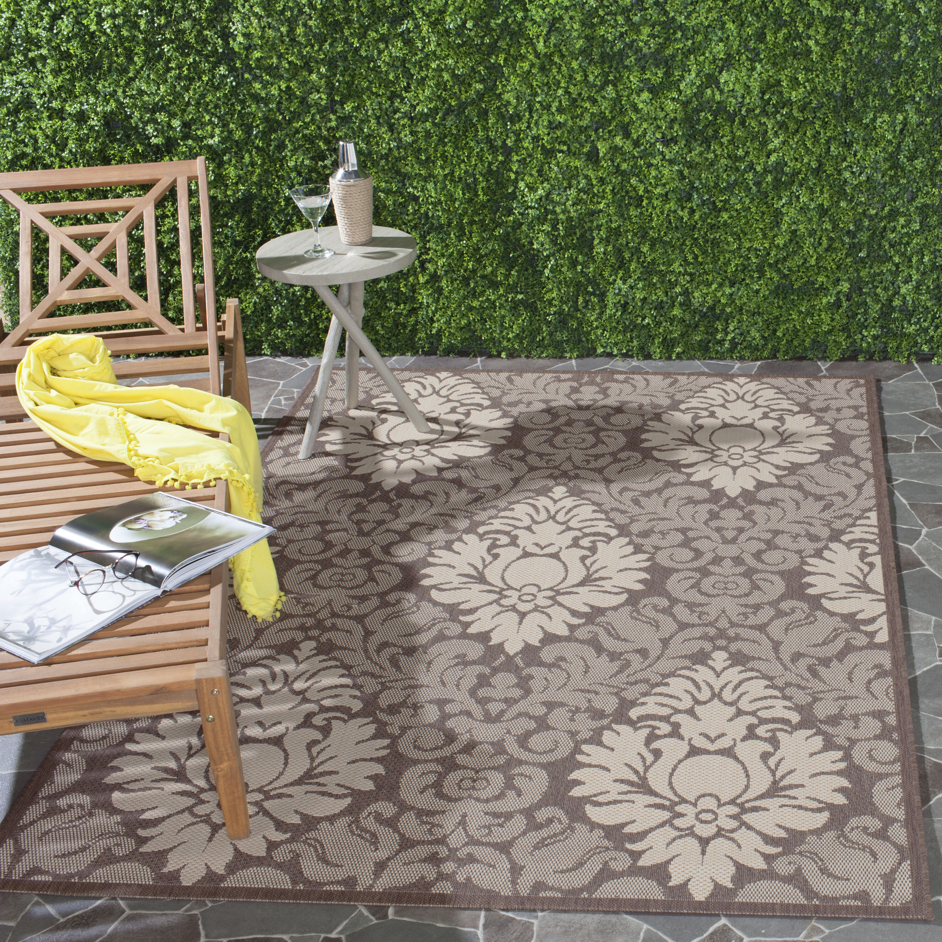 Safavieh CY2714-3409-6 Courtyard Harnesk 7 x 10 (ft) Loomed Polypropylene Chocolate/Natural Rectangular Indoor/Outdoor Damask Area rug
