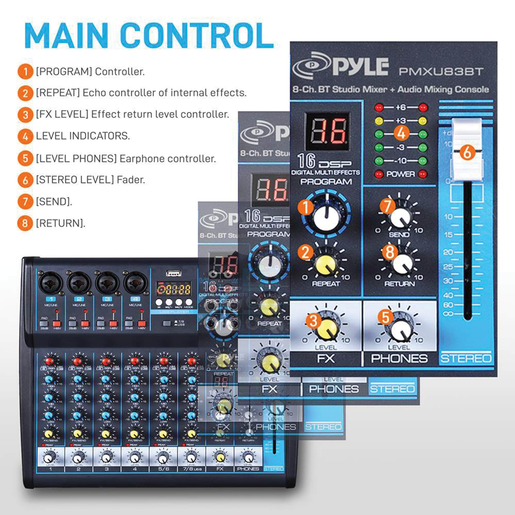 Pyle Pro 8-Channel Bluetooth Studio Mixer and DJ PMXU88BT B&H