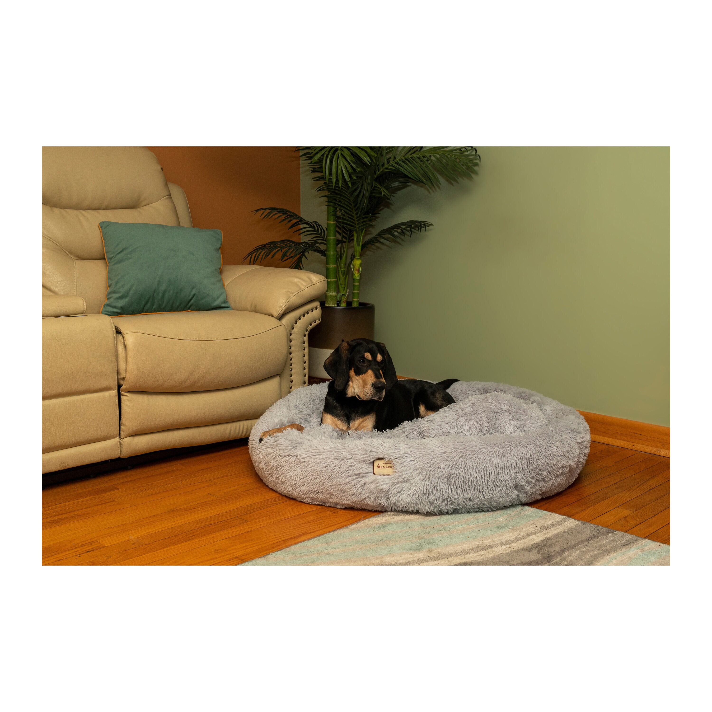 Large Gray Plush Round Faux Fur Pet Bed