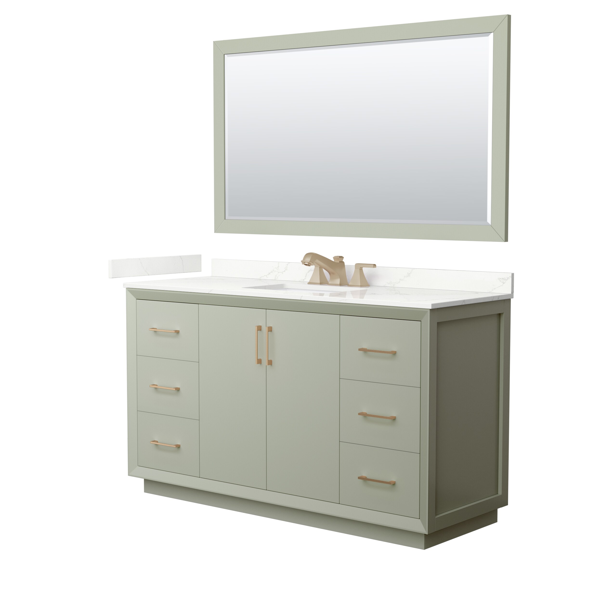Wyndham Collection WCF414160SLZGTUS3M58 Strada 60-in Light Green Undermount Single Sink Bathroom Vanity with Giotto Quartz Top (Mirror Included)