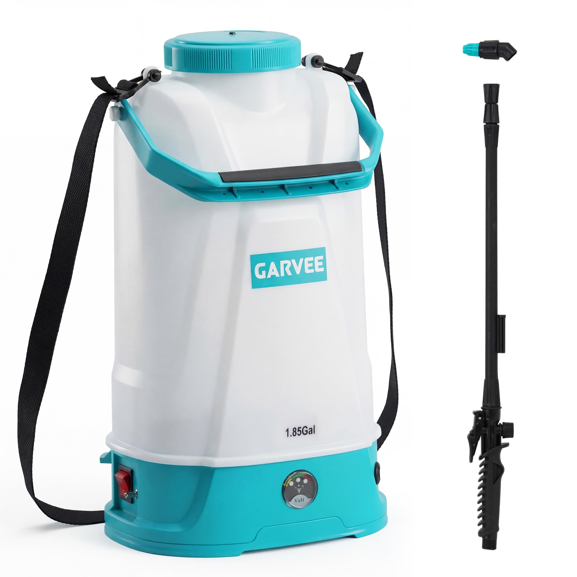IdealHouse 1.85 Gallon Battery Powered Backpack Spraye - Adjustable 0-60 PSI - 12V 2Ah Rechargeable Lithium Battery - Adjustable Shoulder Strap - Spray Wand Nozzle - Lightweight Wireless Garden and Agricultural Sprayer for Weeding Plant Care - Lake Blue