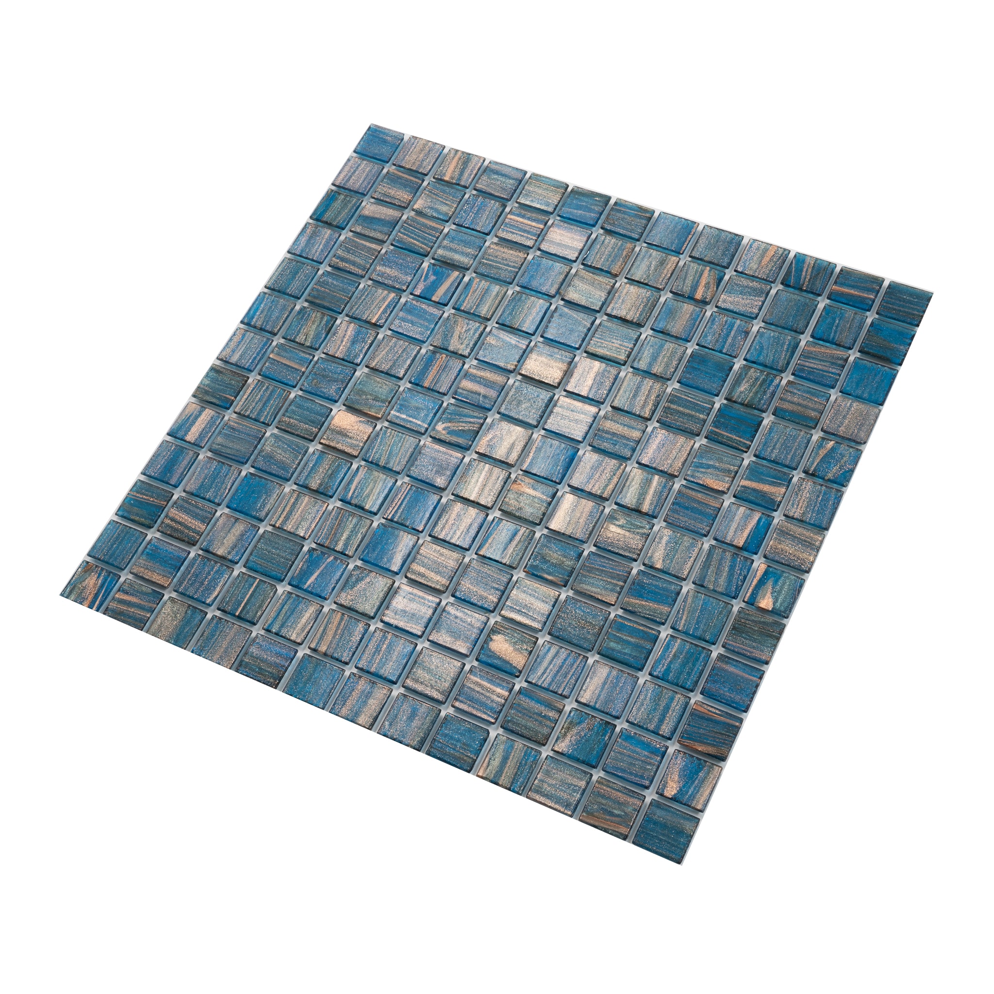 Yale Blue and Gold Iridescent Glass Mosaic Tile 12" x 12"