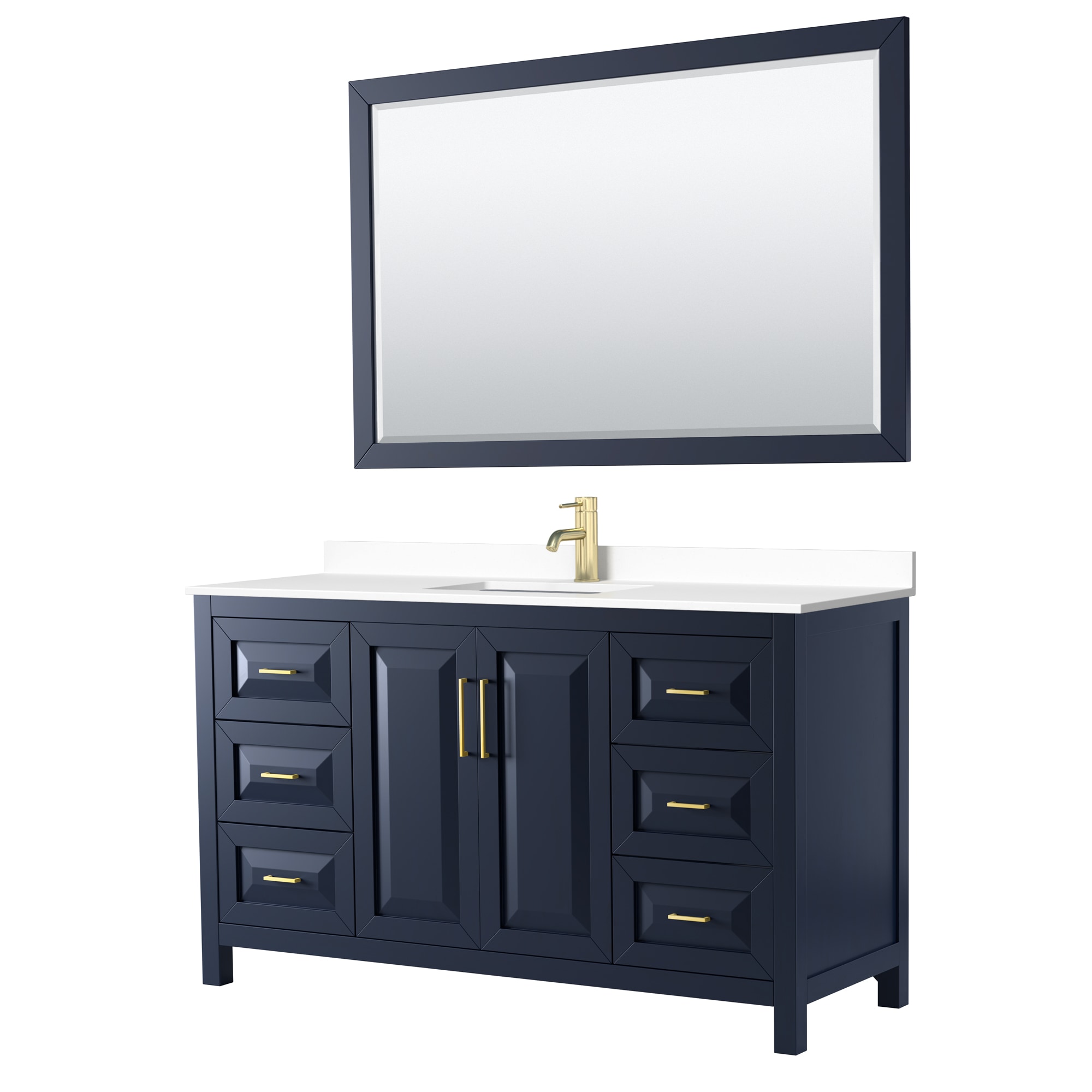 Wyndham Collection WCV252560SBLWCUNSM58 Daria 60-in Dark Blue with Brushed Gold Trim Undermount Single sink Bathroom Vanity with White Cultured Marble Cultured marble Top (Mirror Included)