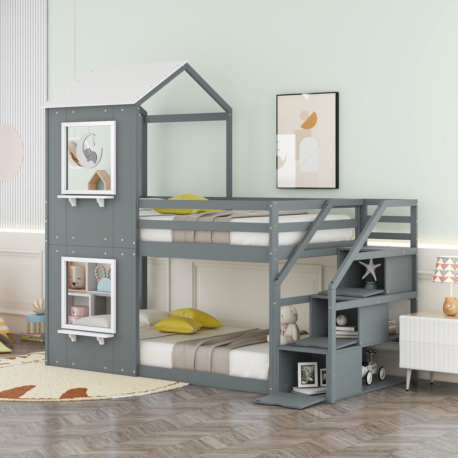 JASMODER LT000256AAE Gray Twin Composite Platform Bed with Storage